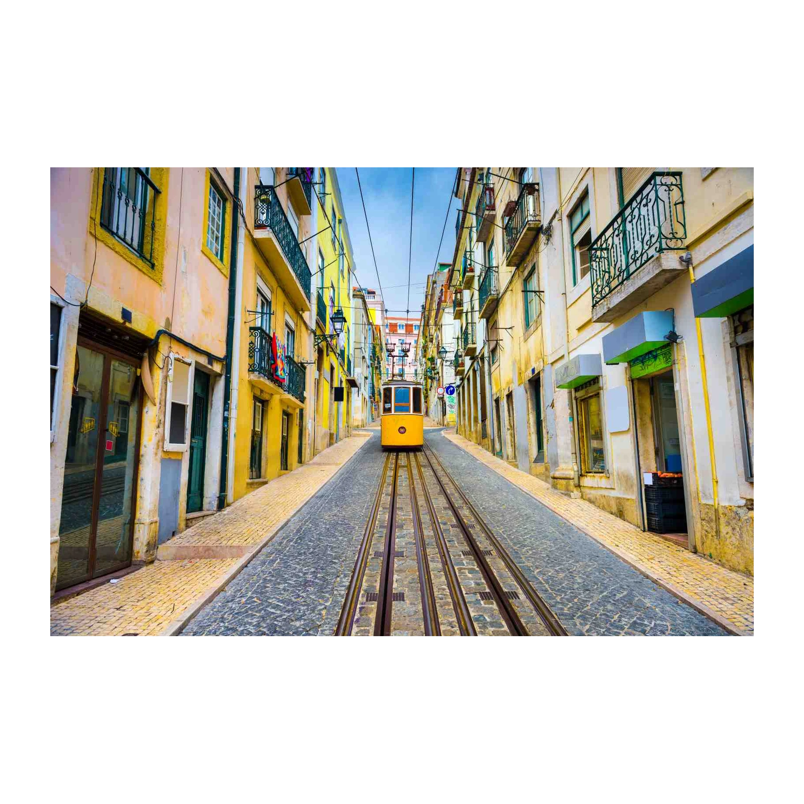 Lisbon Funicular & Yellow Buildings Wall Art