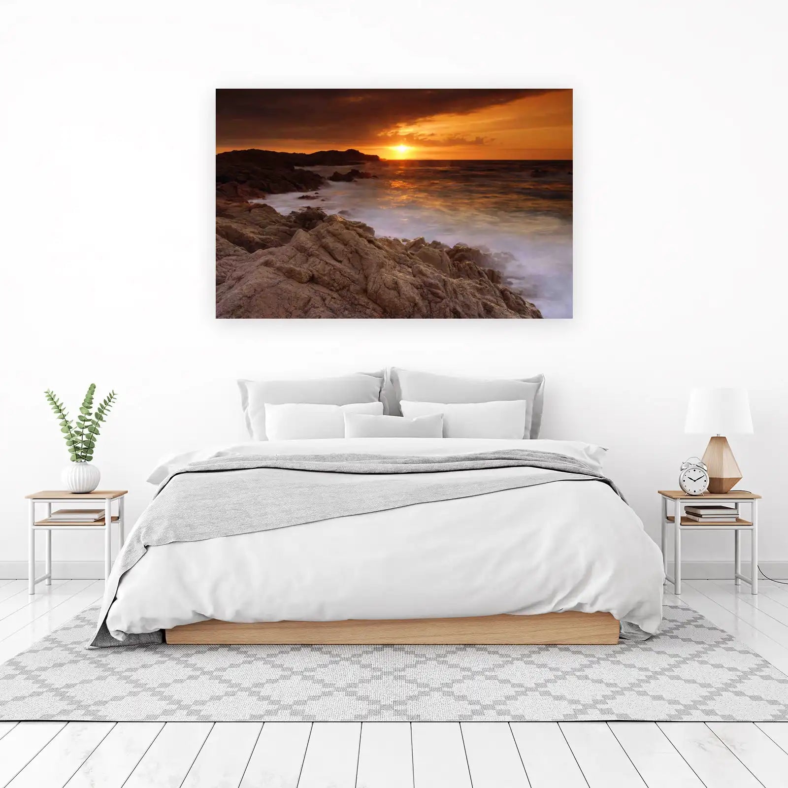 Dramatic Sunset Coastal Rocks Wall Art
