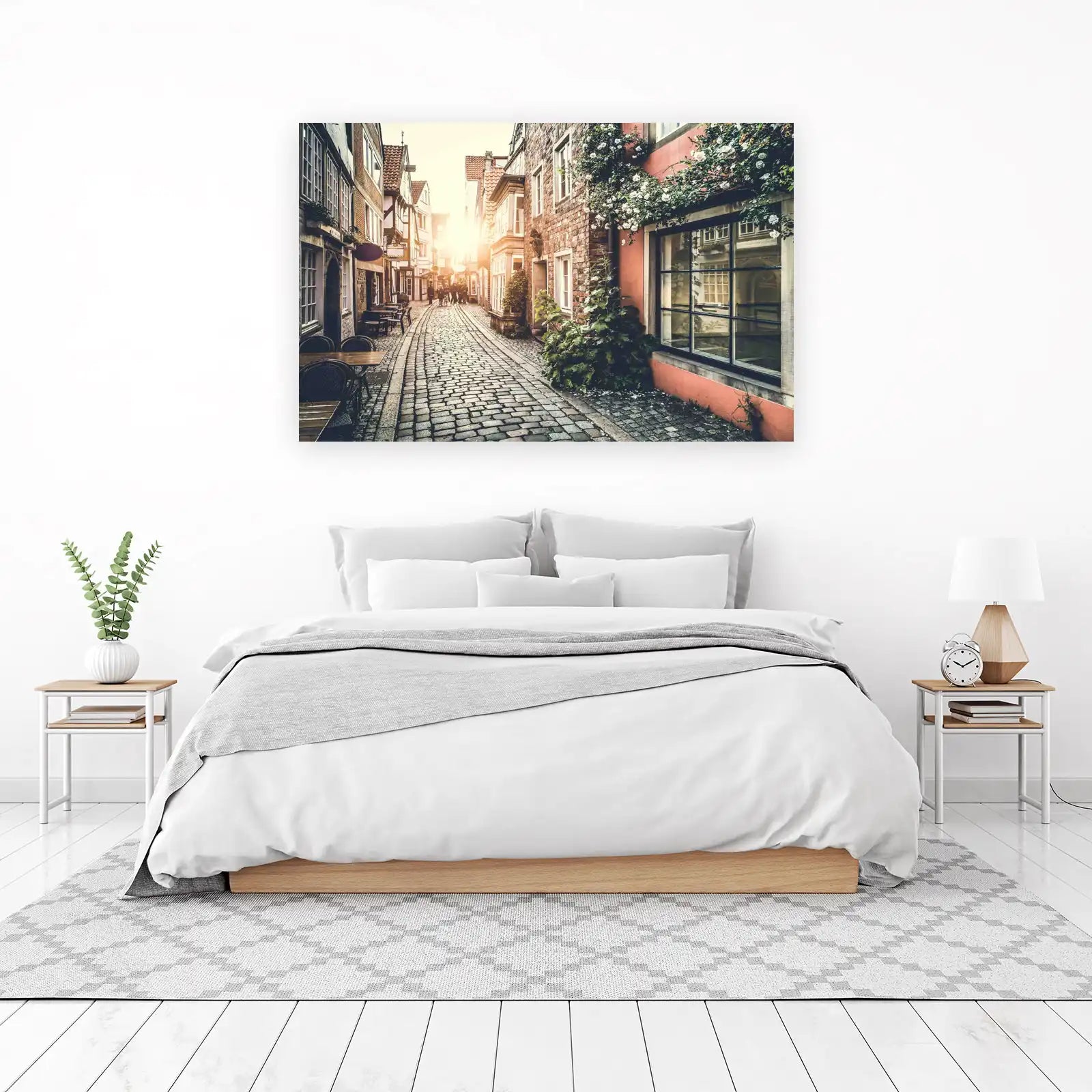 European Cobblestone Street Romance Wall Art