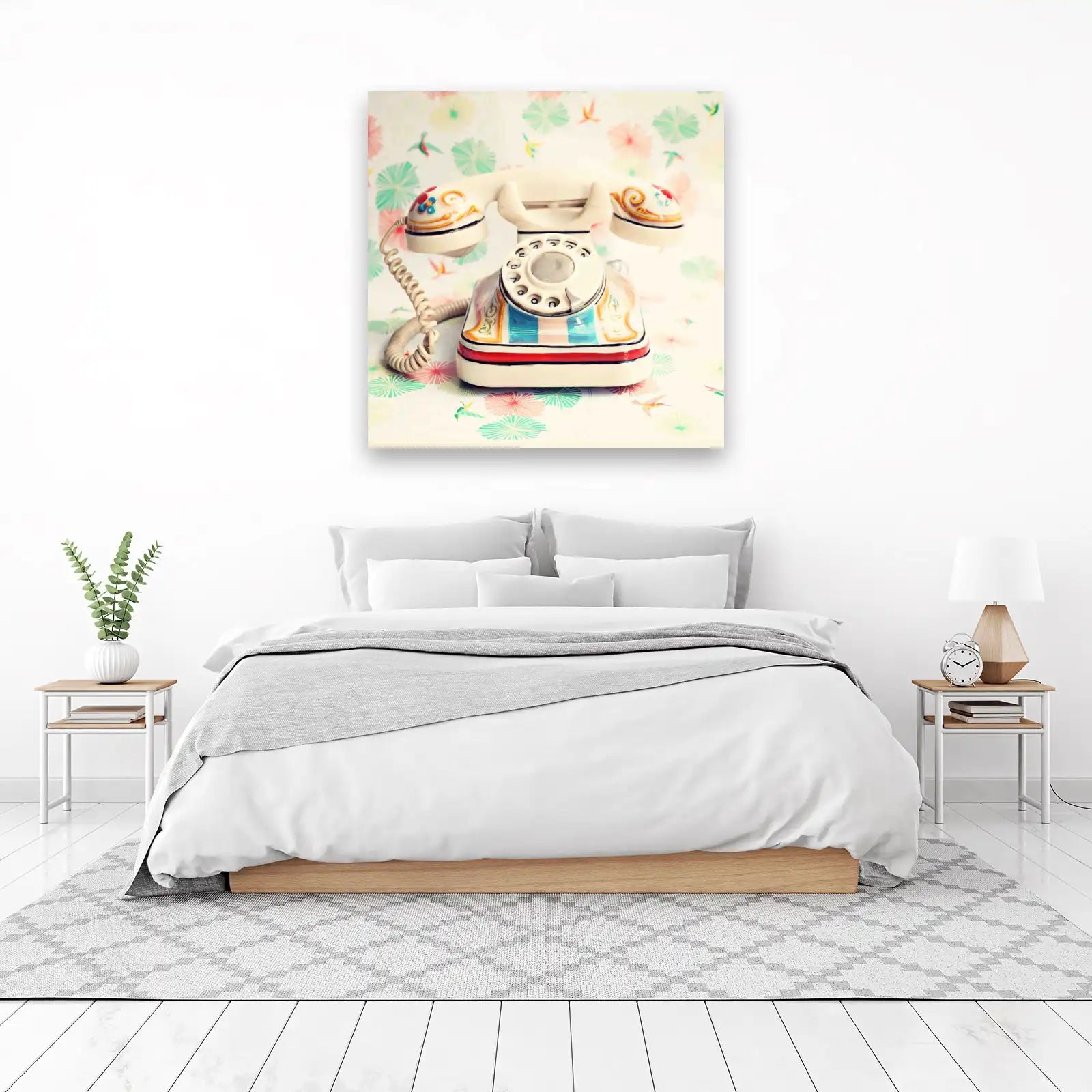 Retro Rotary Phone Floral Wall Art