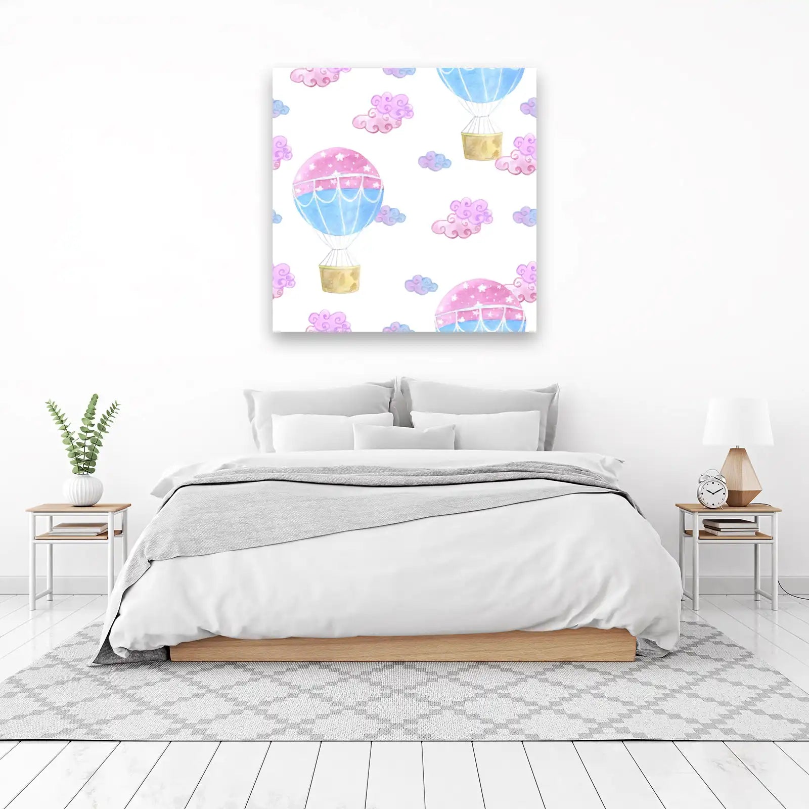 Whimsical Hot Air Balloon & Clouds Wall Art