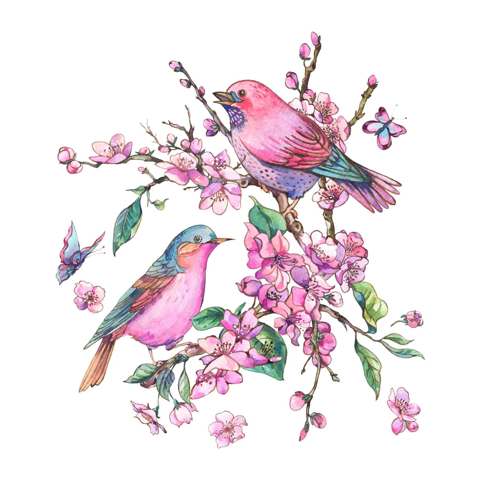 Pink Birds Cherry Blossom Wall Art Wall Art