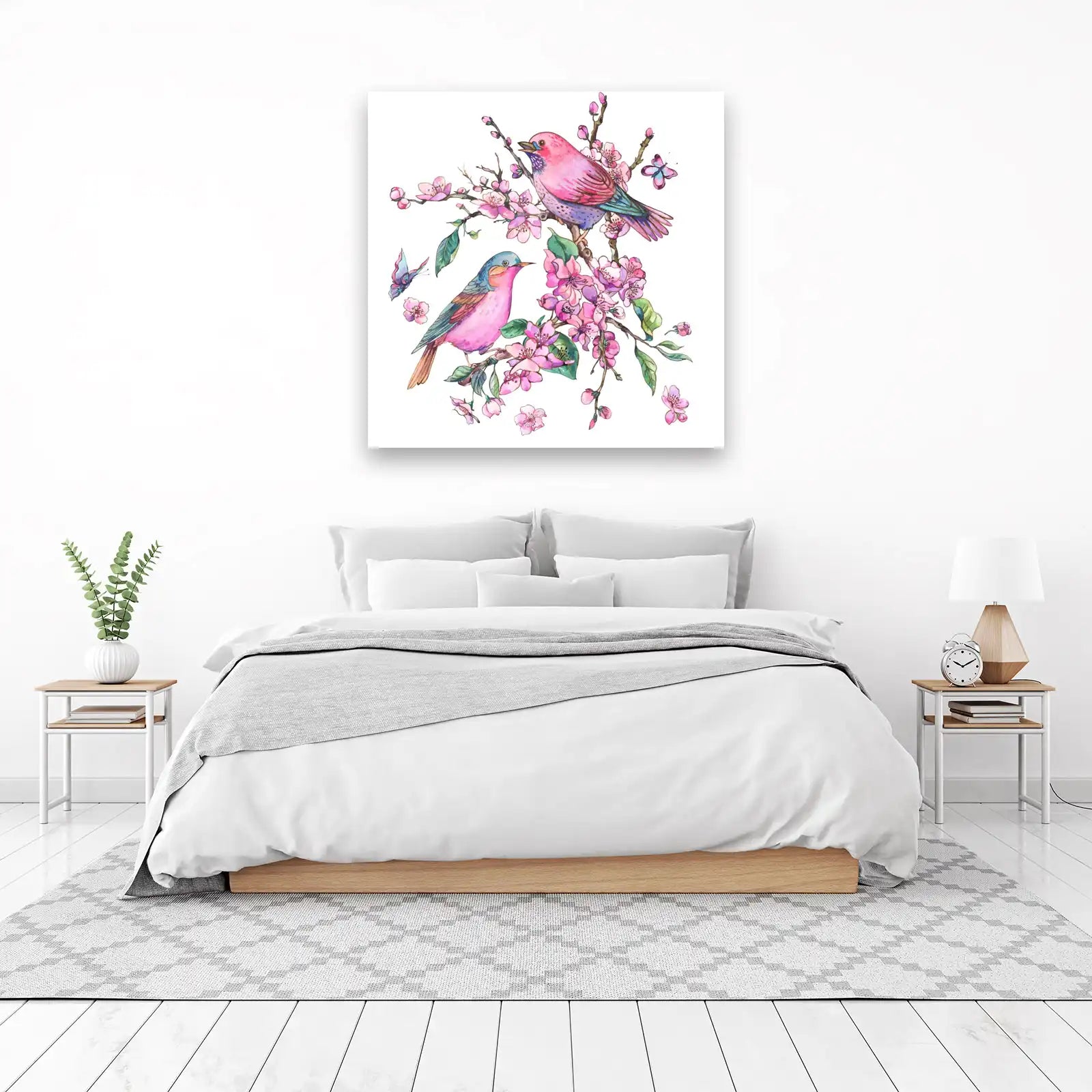Pink Birds Cherry Blossom Wall Art Wall Art