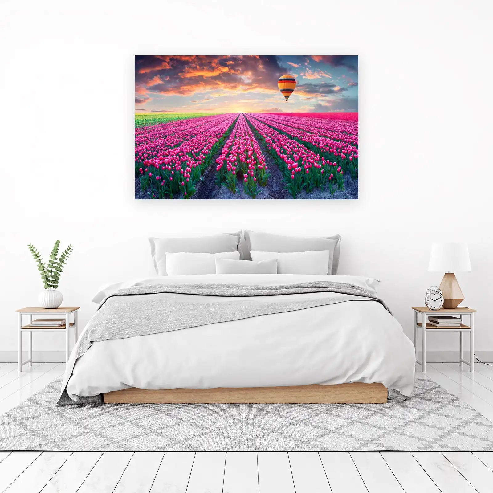 Vibrant Tulip Field Hot Air Balloon Wall Art