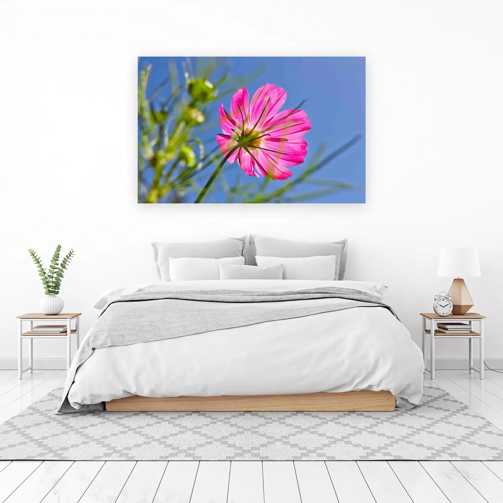 Vibrant Pink Cosmos Flower Sky Wall Art