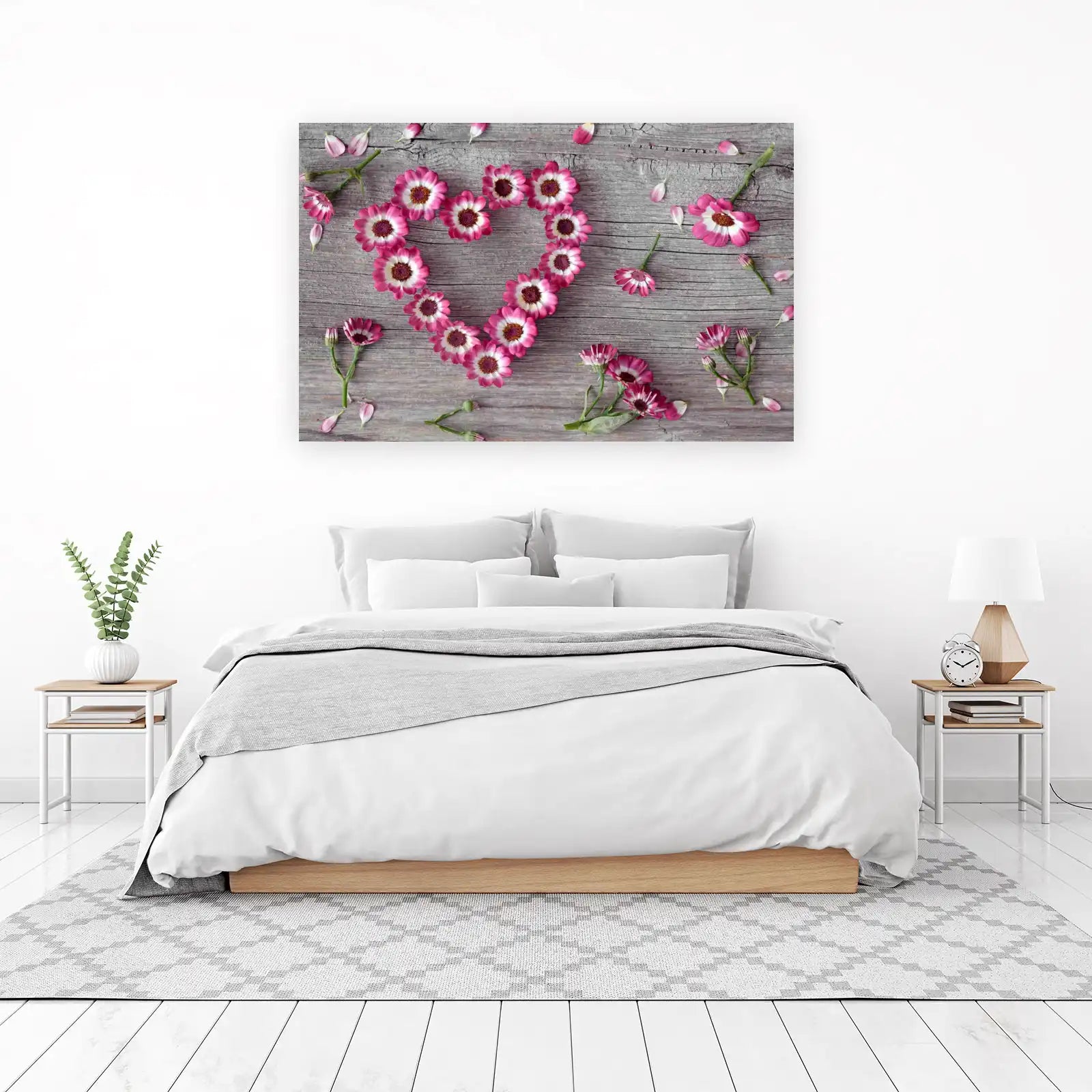 Pink Daisy Heart Floral Wood Wall Art
