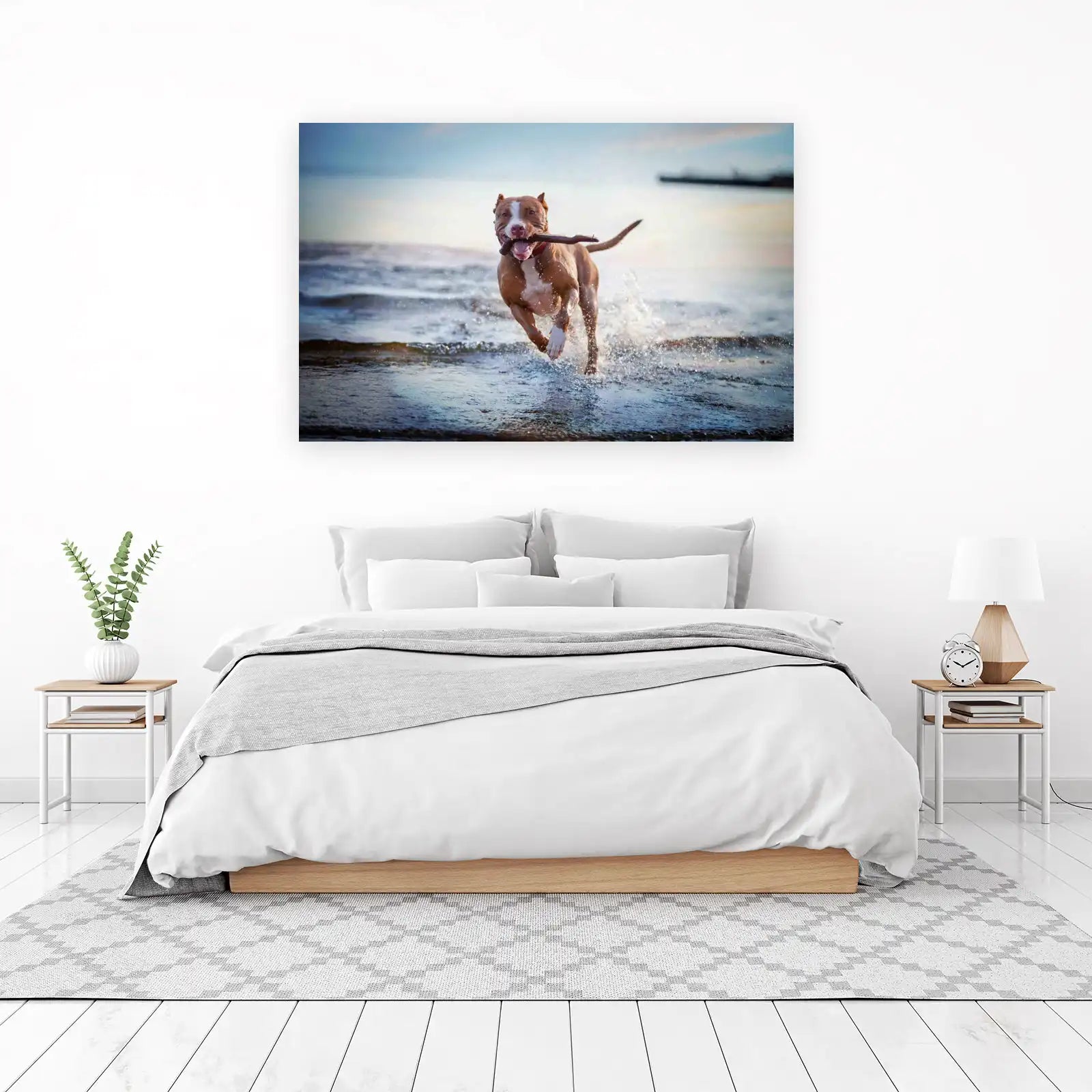 Joyful Pitbull Beach Run Wall Art