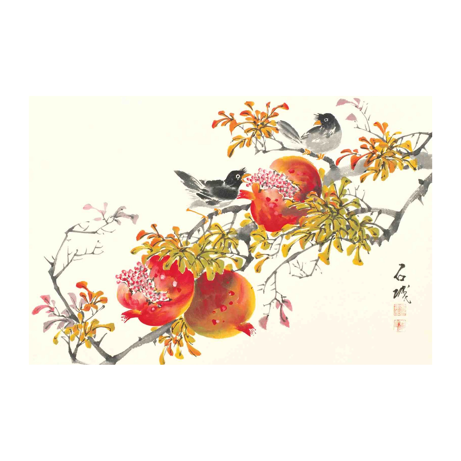 Oriental Birds & Pomegranates Wall Art