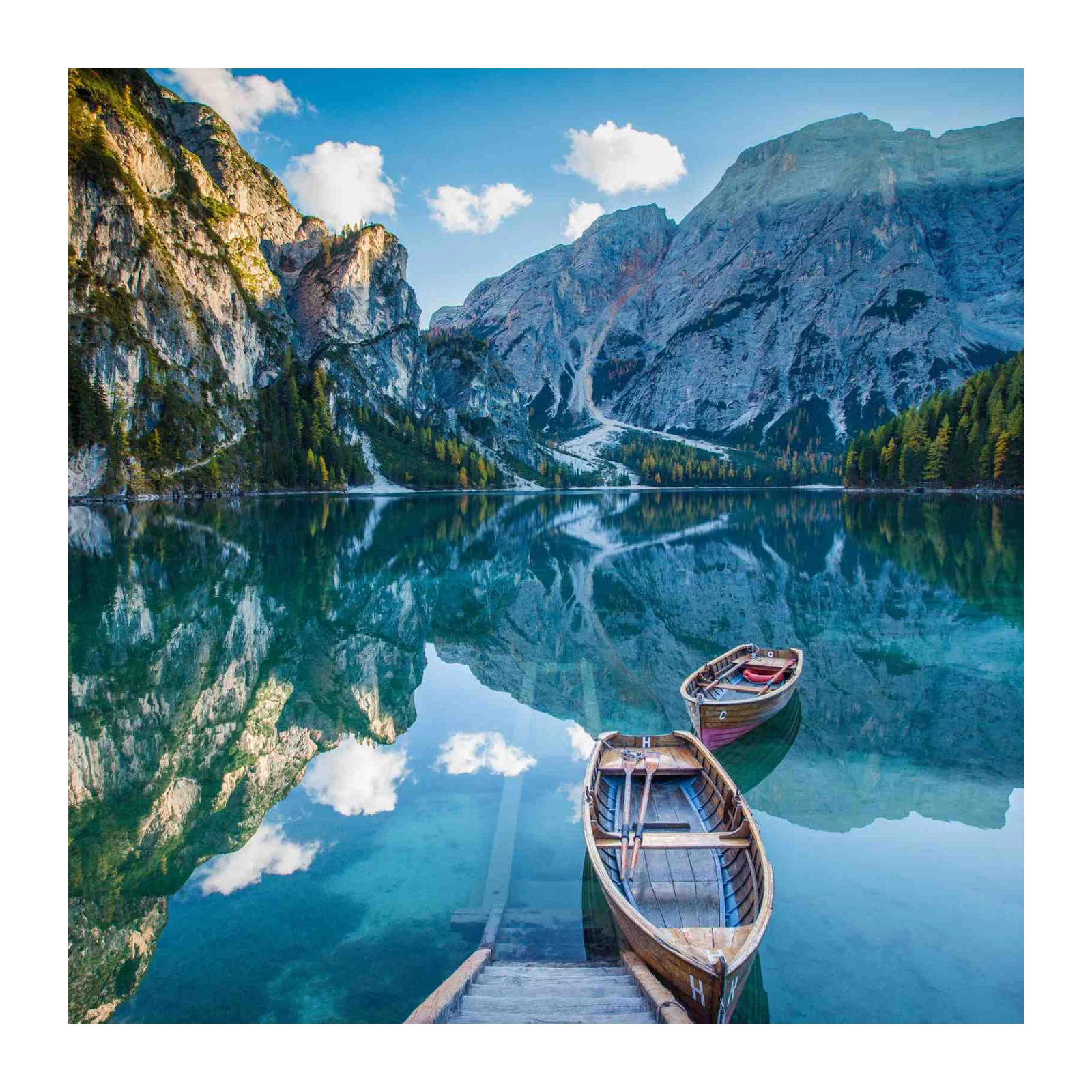 Serene Mountain Lake & Boats Wall Art