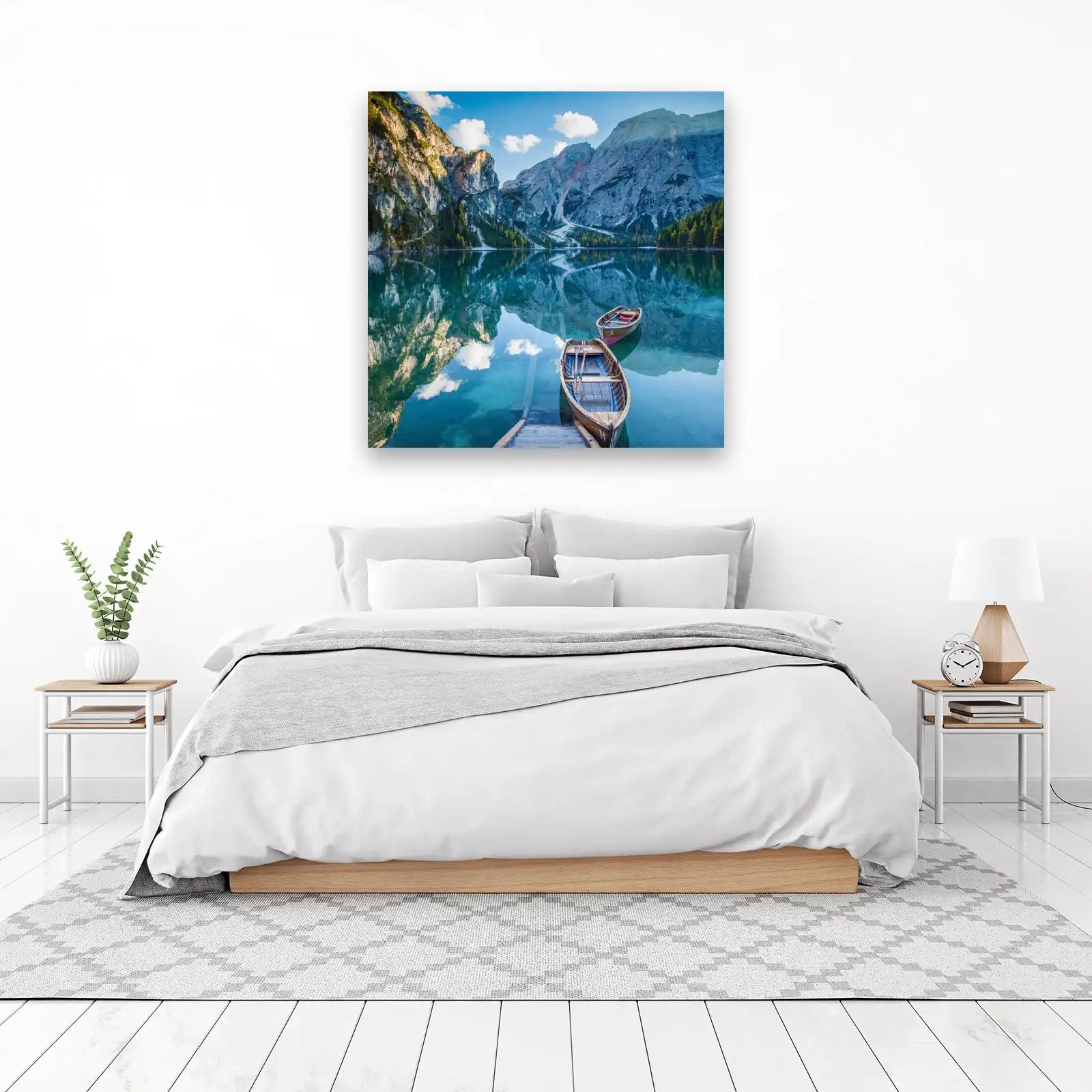 Serene Mountain Lake & Boats Wall Art