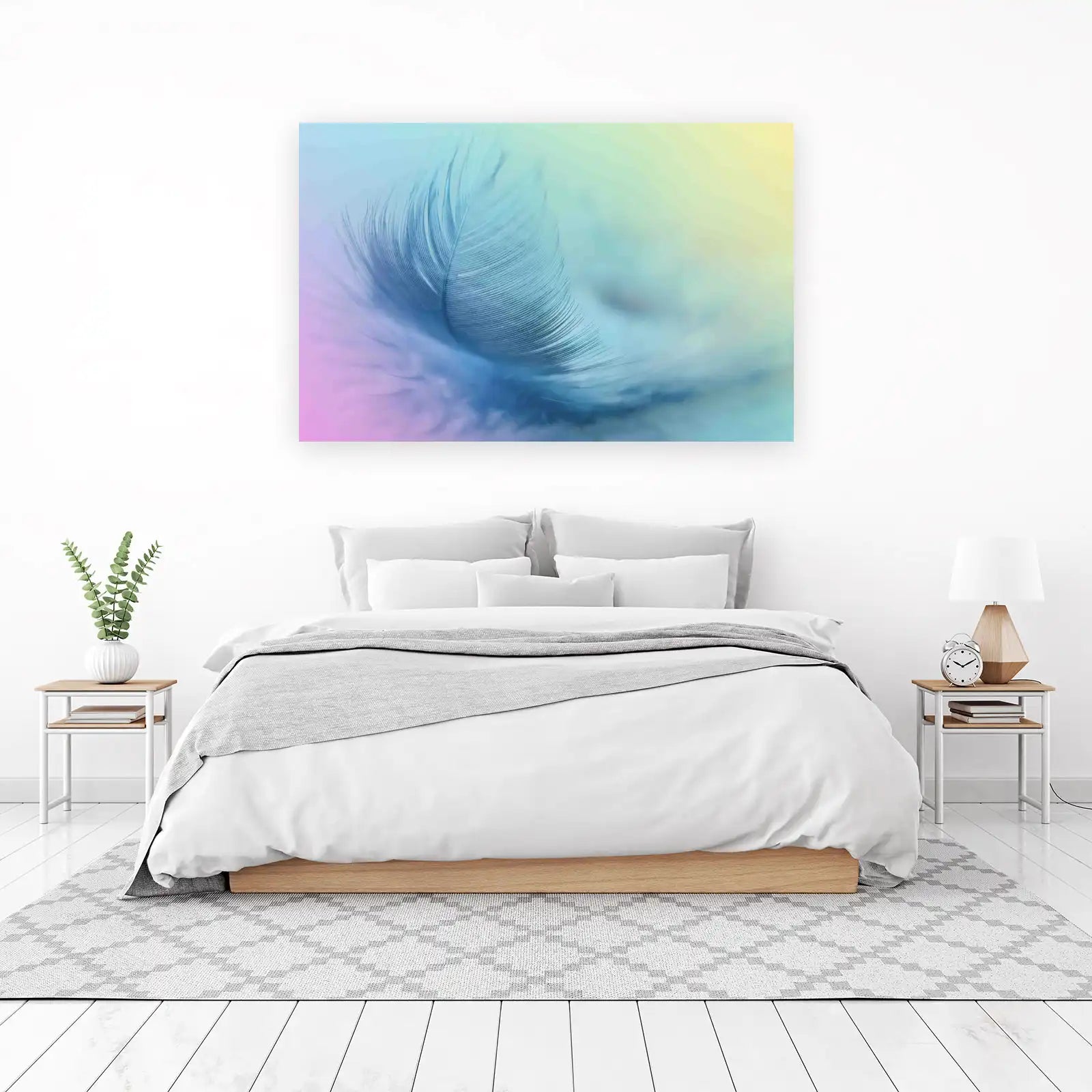Serene Blue Feather Gradient Wall Art