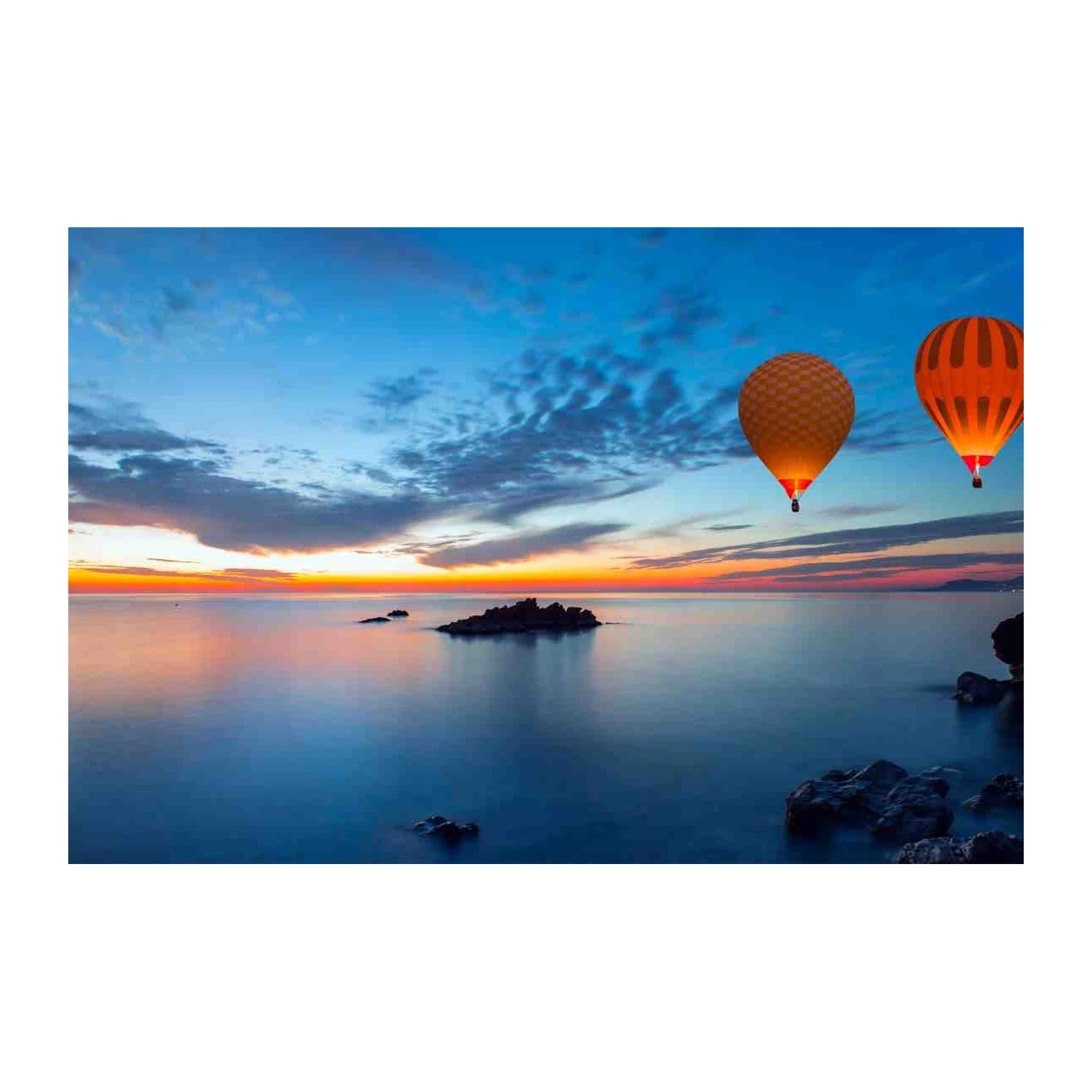 Hot Air Balloons Over Ocean Sunset Wall Art