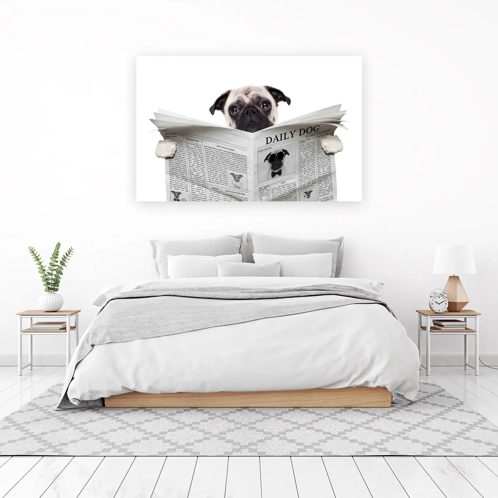 Chic Pug Reading Newspaper Wall Art