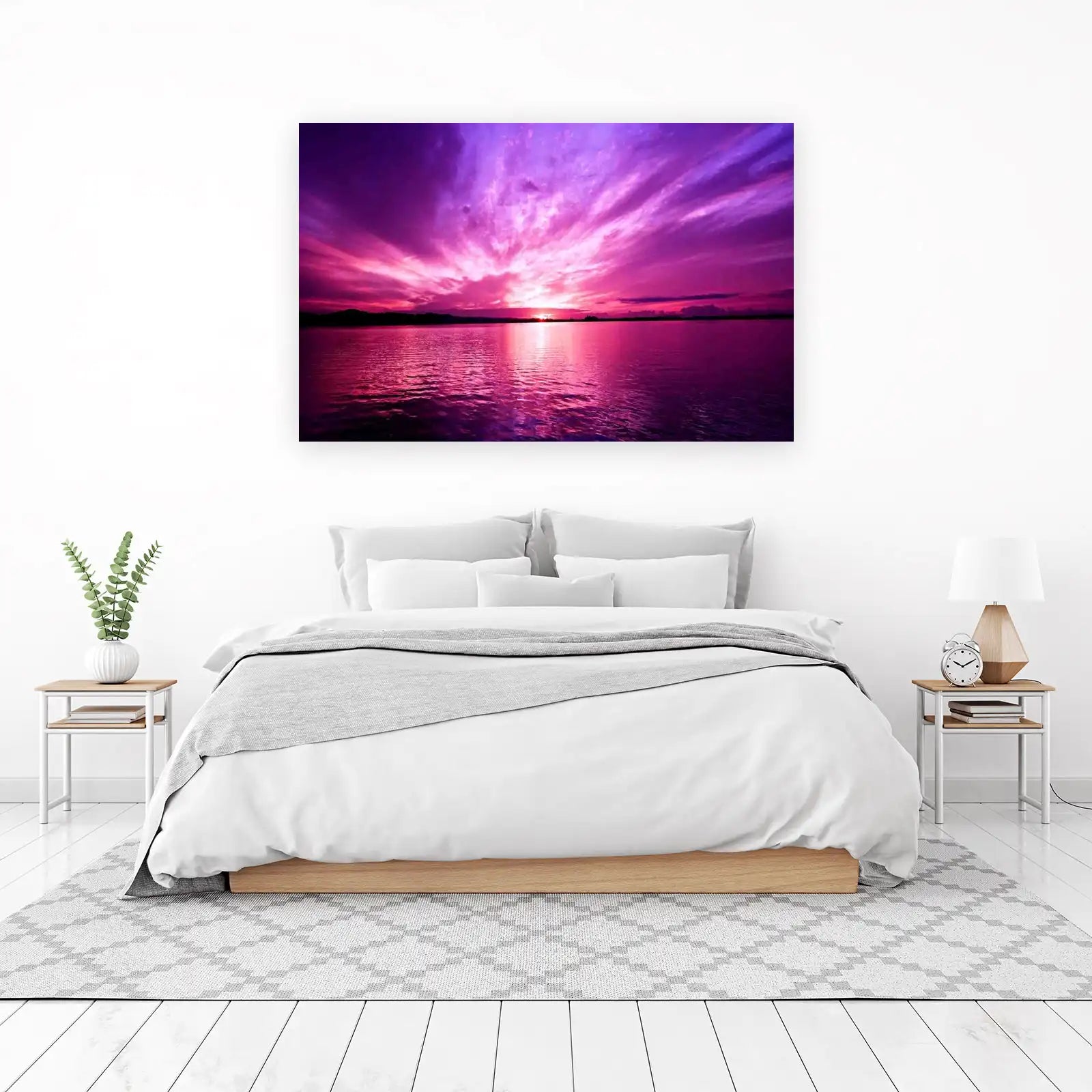 Vibrant Pink Sunset Lake Wall Art