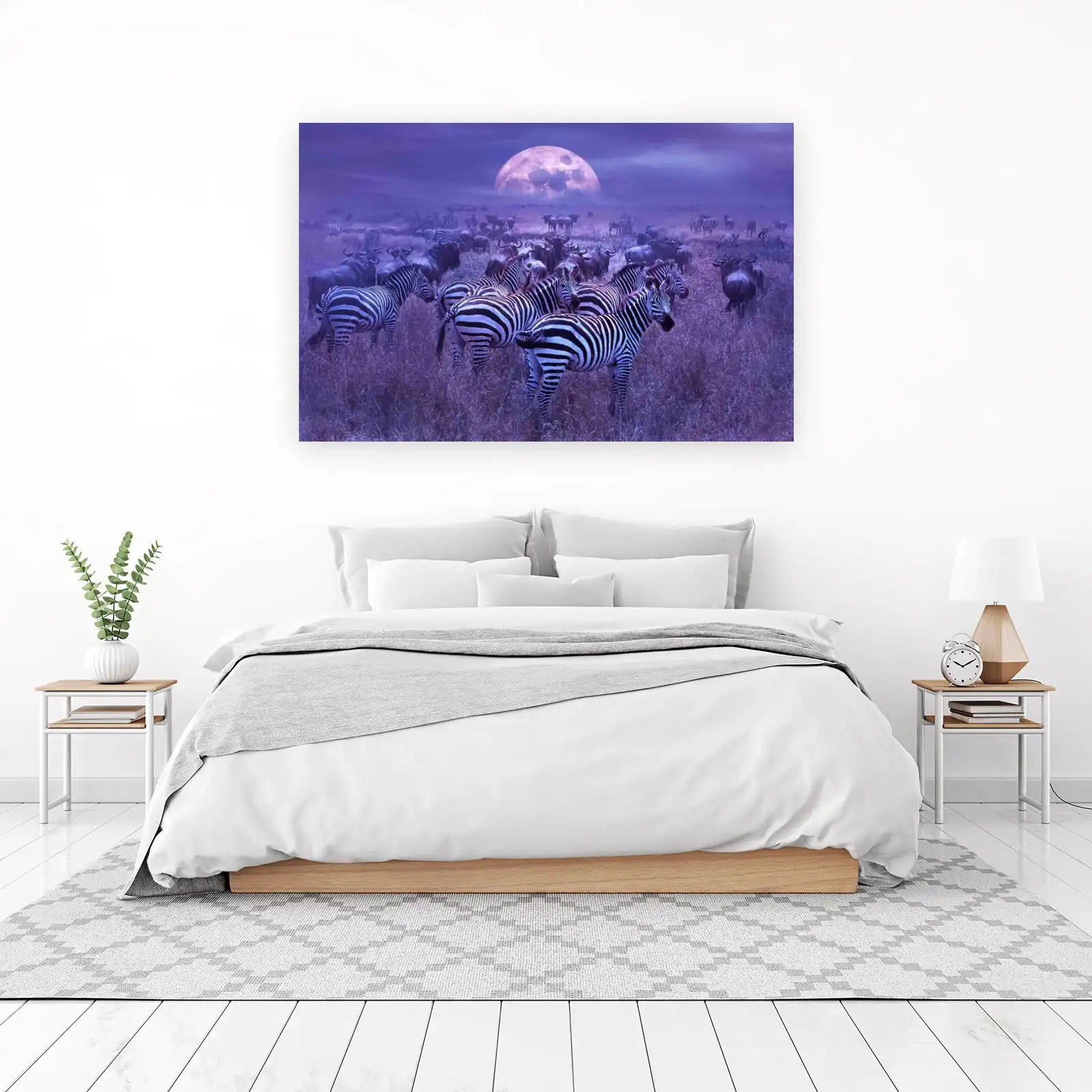 Majestic Moonlit Zebras & Wildebeest Wall Art