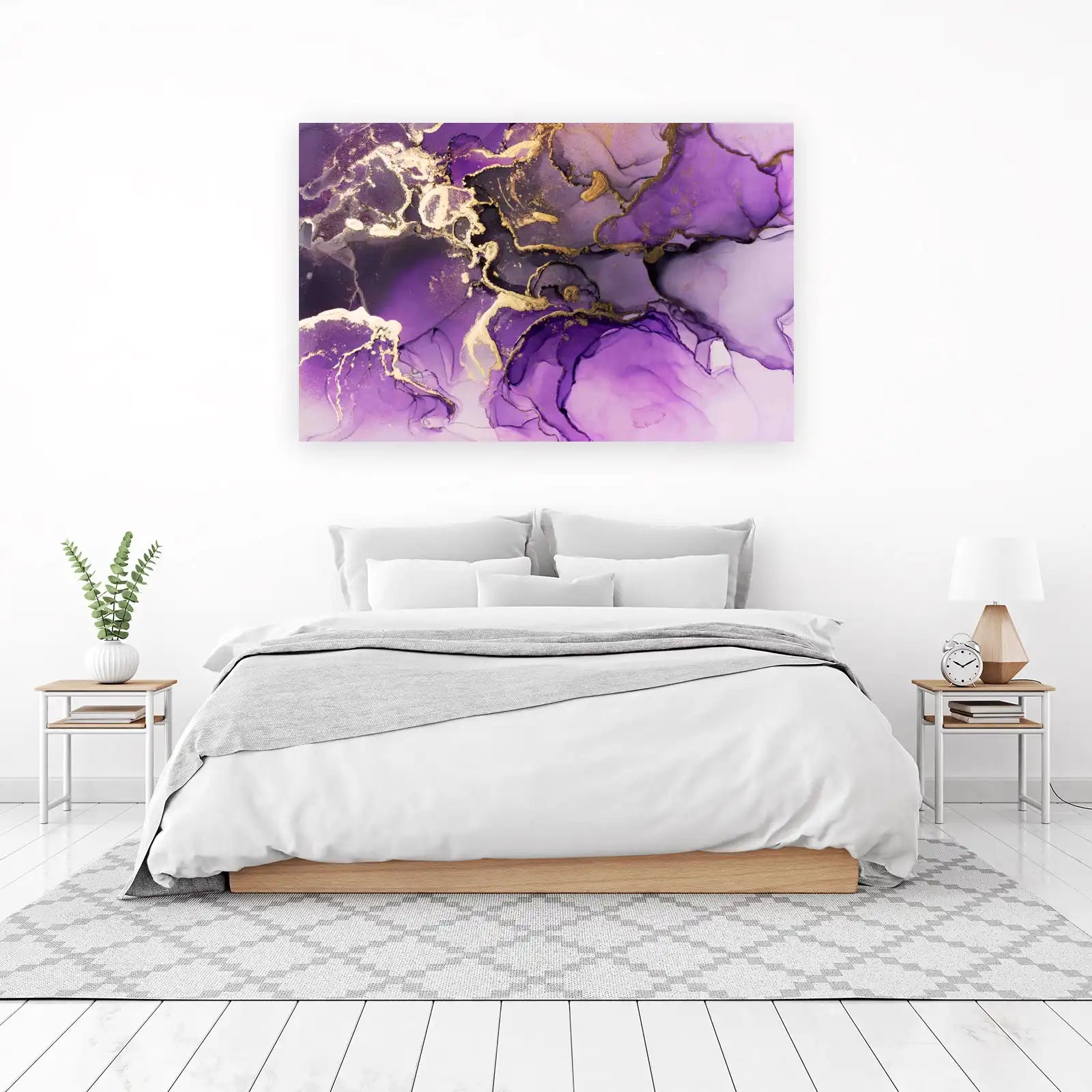Elegant Purple & Gold Fluid Abstract Wall Art