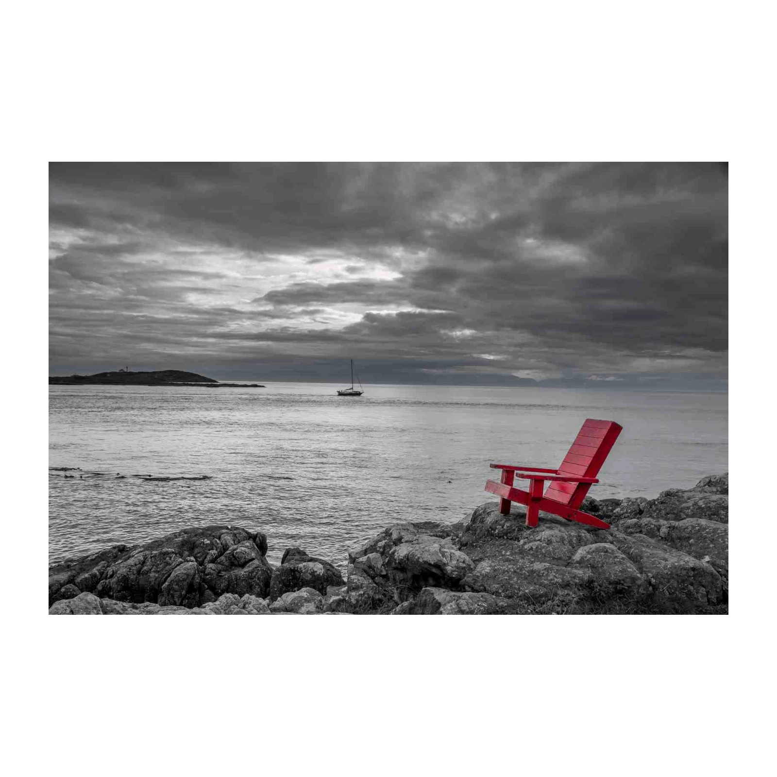 Red Adirondack Chair Coastal Scene Wall Art