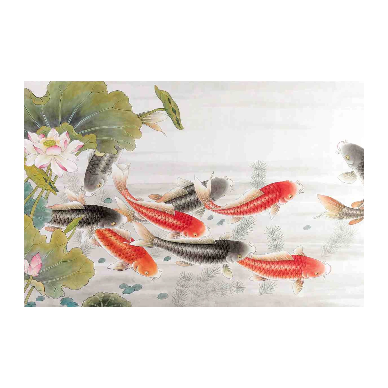 Vibrant Koi Pond Lotus Floral Wall Art