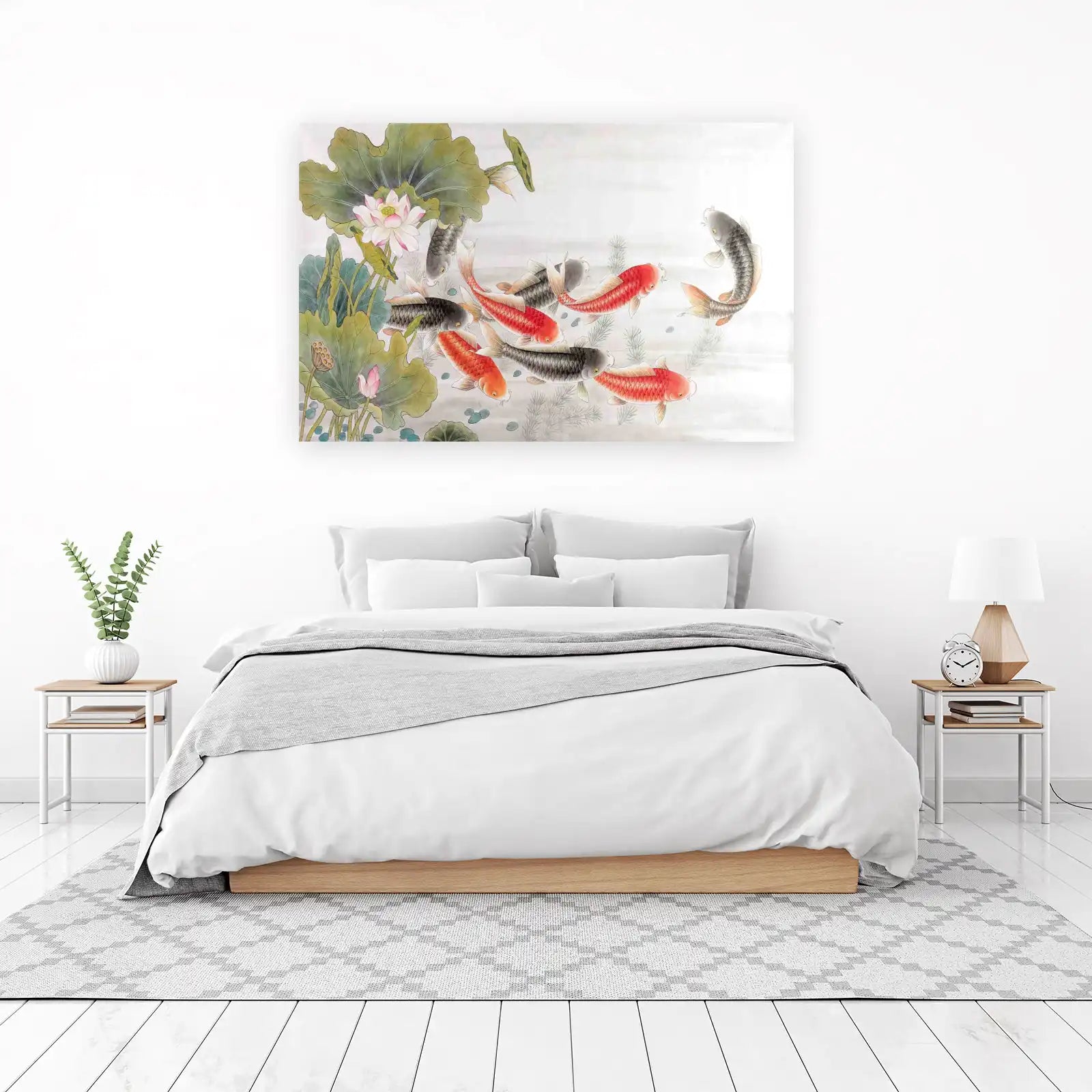 Vibrant Koi Pond Lotus Floral Wall Art