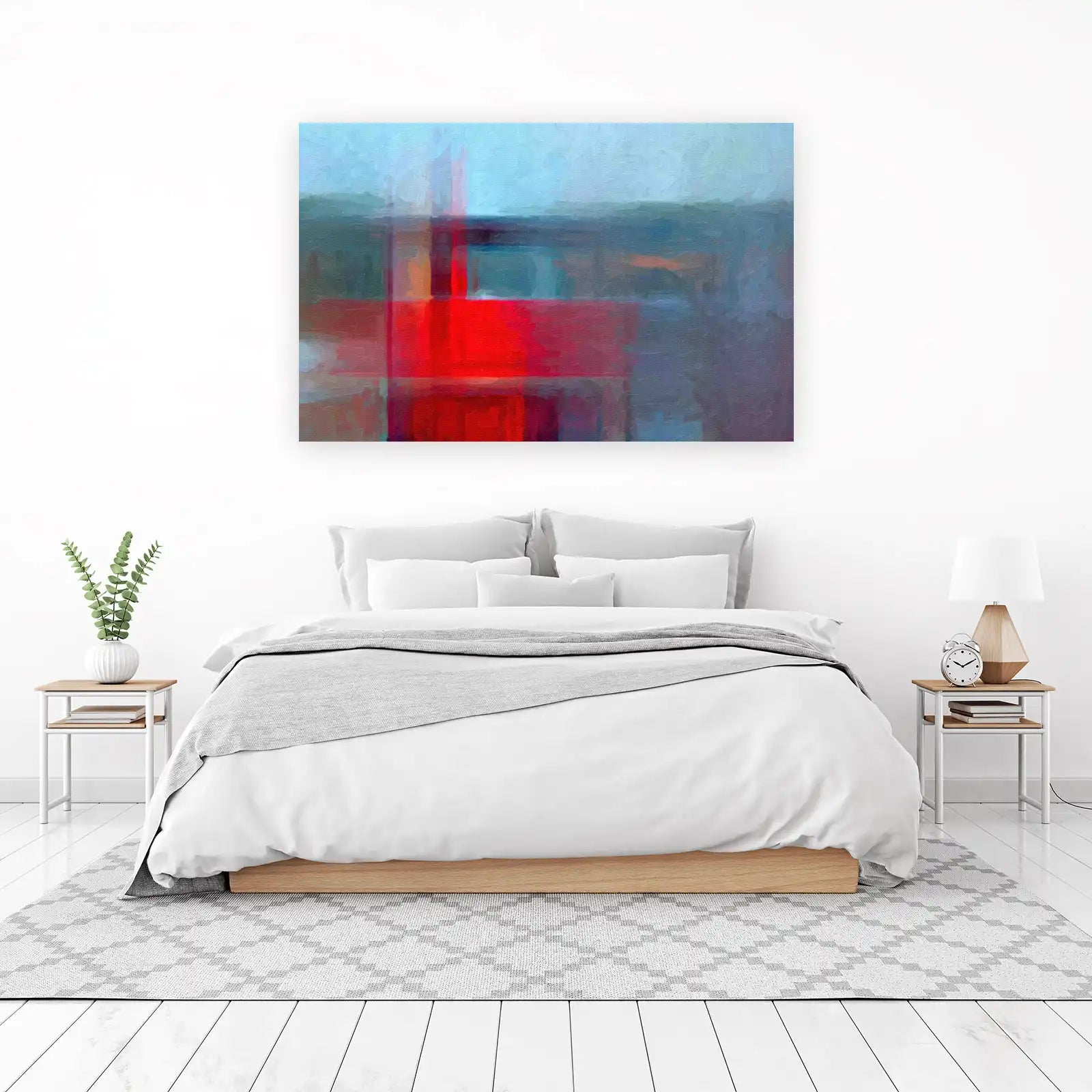 Vibrant Abstract Red & Blue Landscape Wall Art