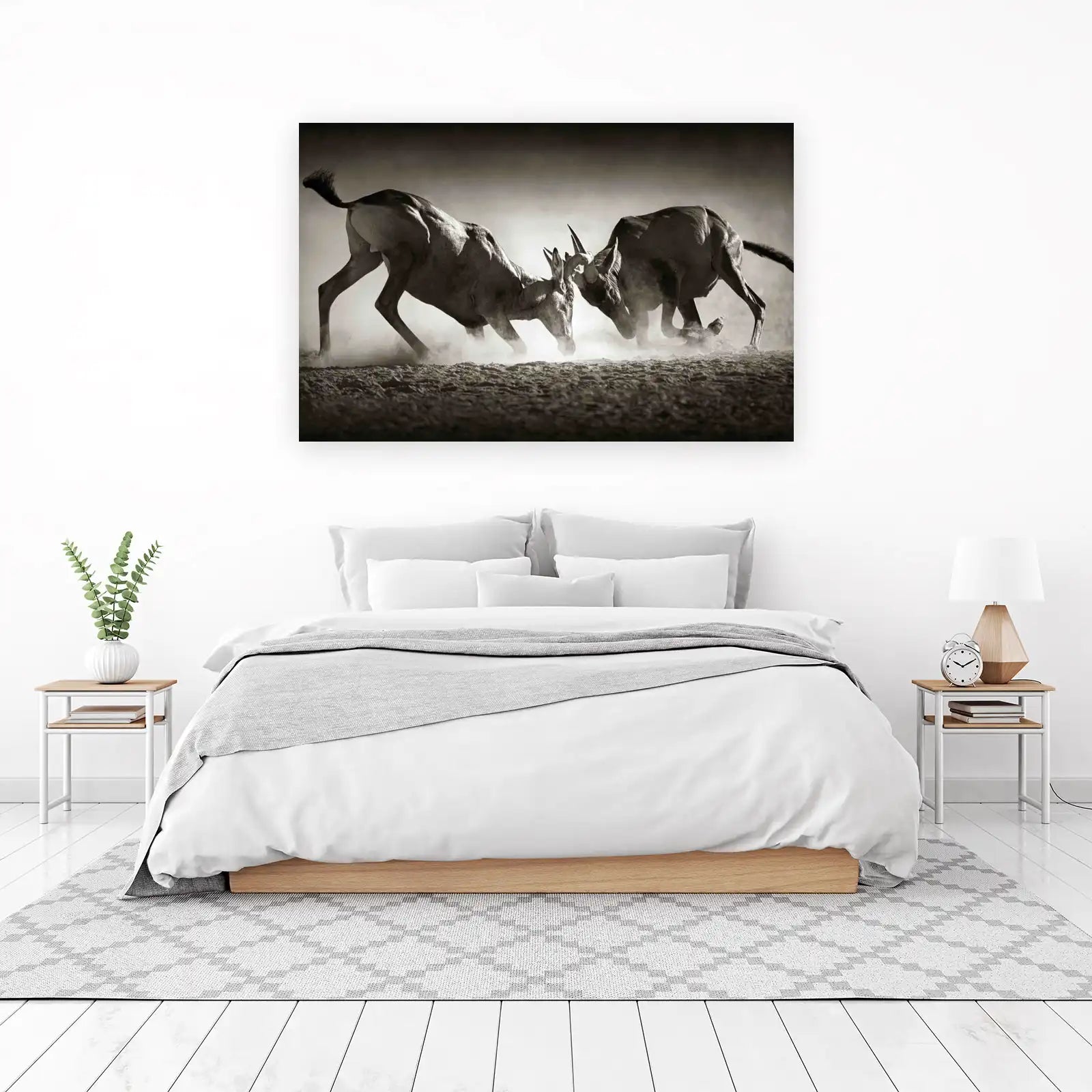 Wild Antelope Battle Black & White Wall Art