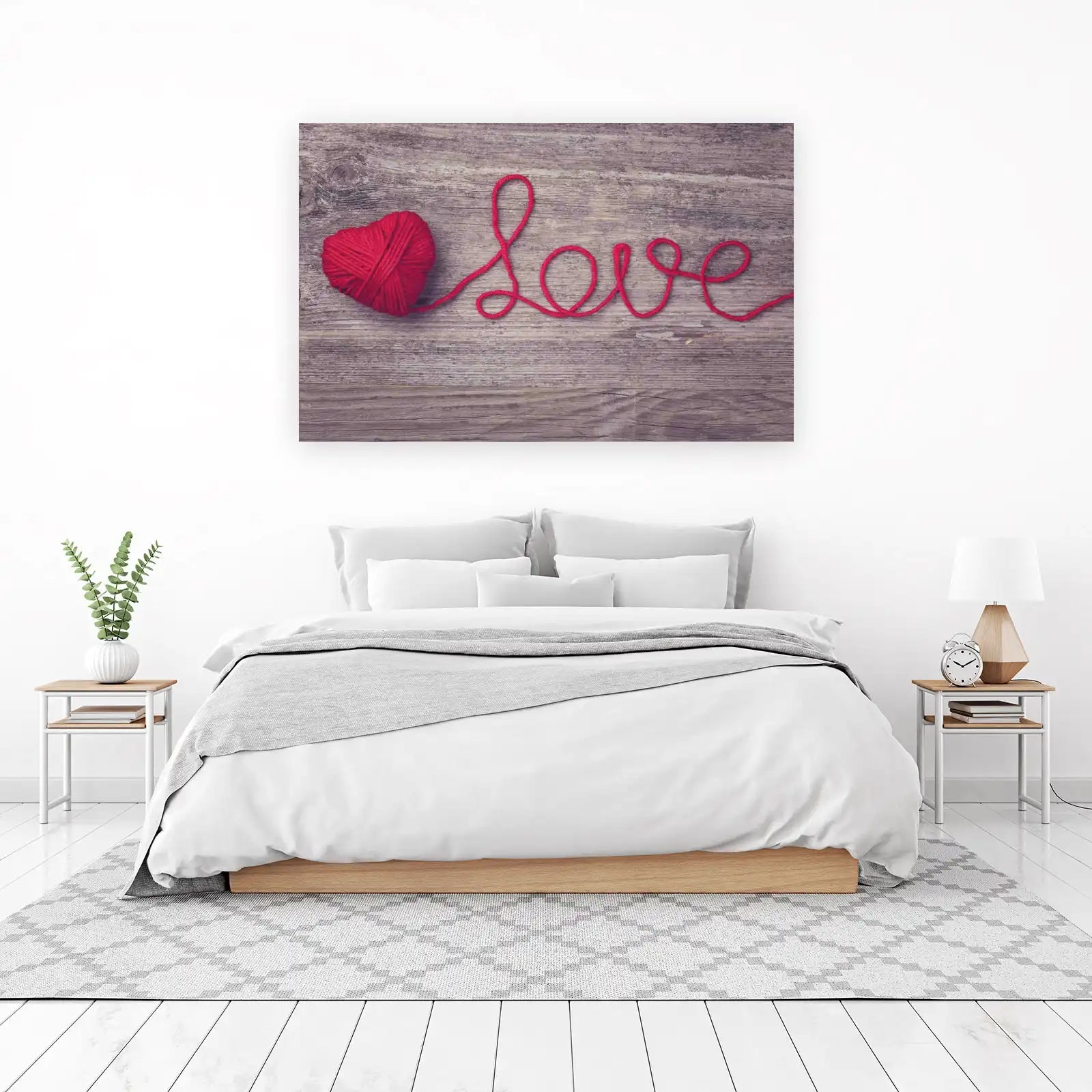 Red Yarn Heart Love Word Wall Art
