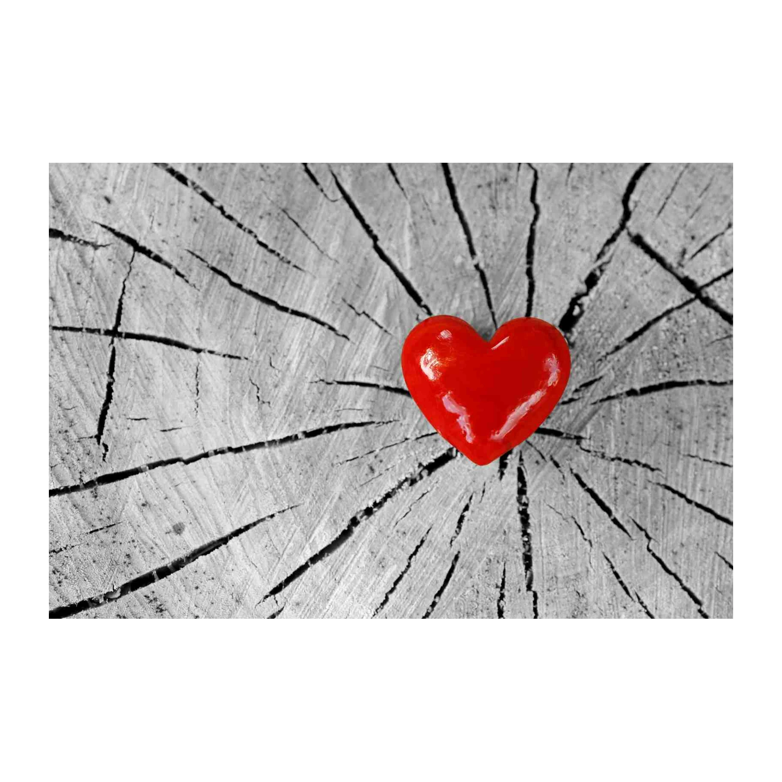 Vibrant Red Heart on Wood Grain Wall Art