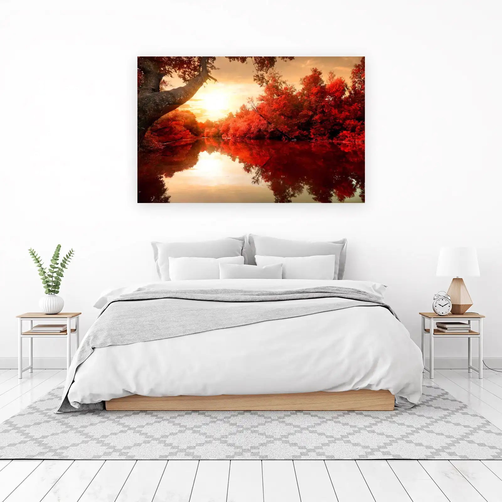 Fiery Autumn River Sunset Wall Art