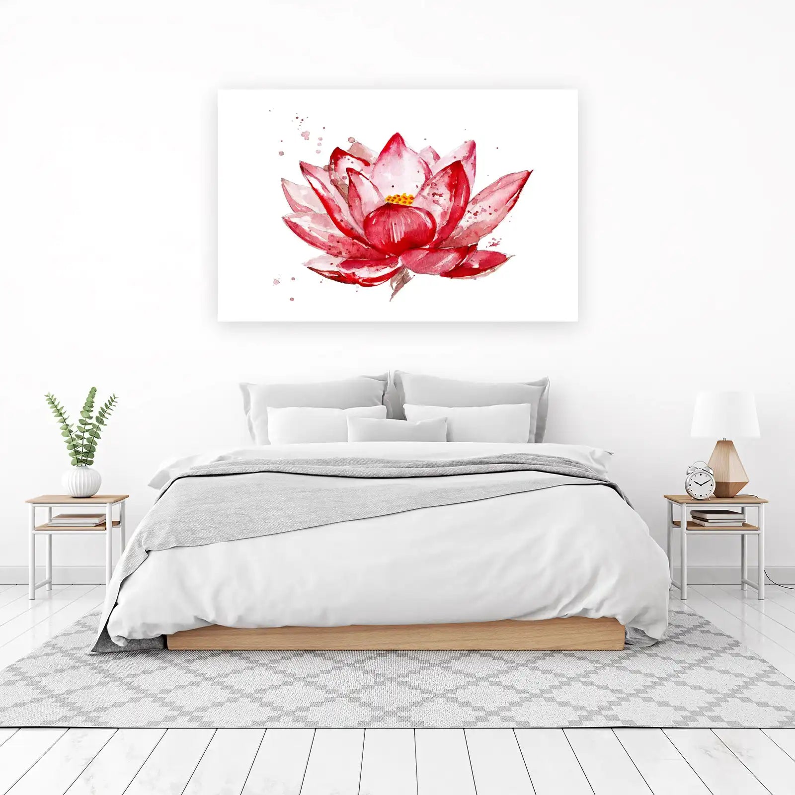 Vibrant Red Lotus Watercolor Wall Art