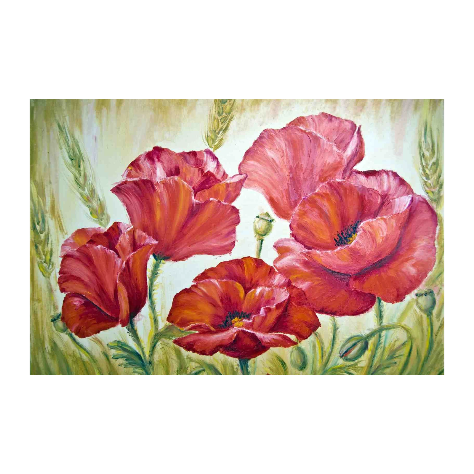 Vibrant Red Poppies & Wheat Field Wall Art