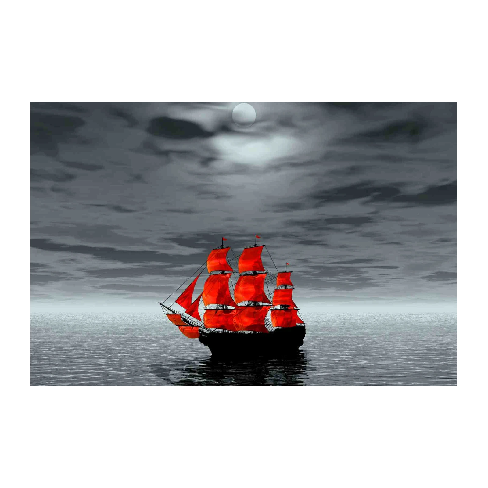 Crimson Sails Nautical Ship Wall Art
