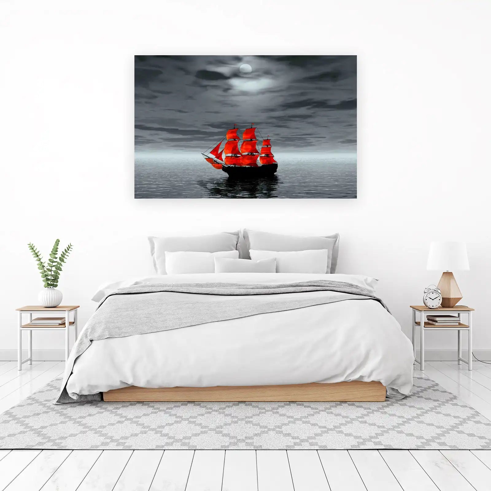 Crimson Sails Nautical Ship Wall Art