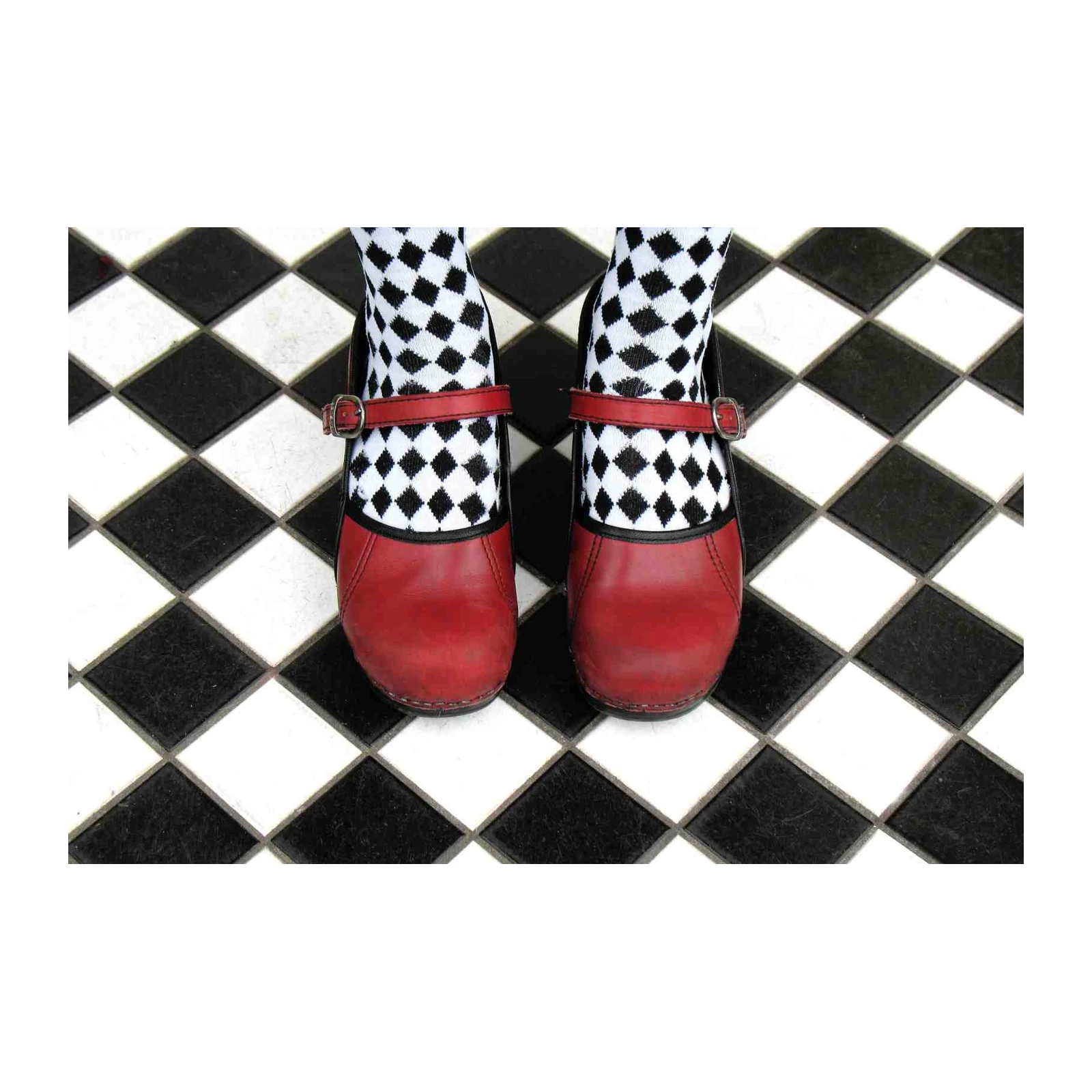 Bold Red Mary Janes Harlequin Socks Wall Art