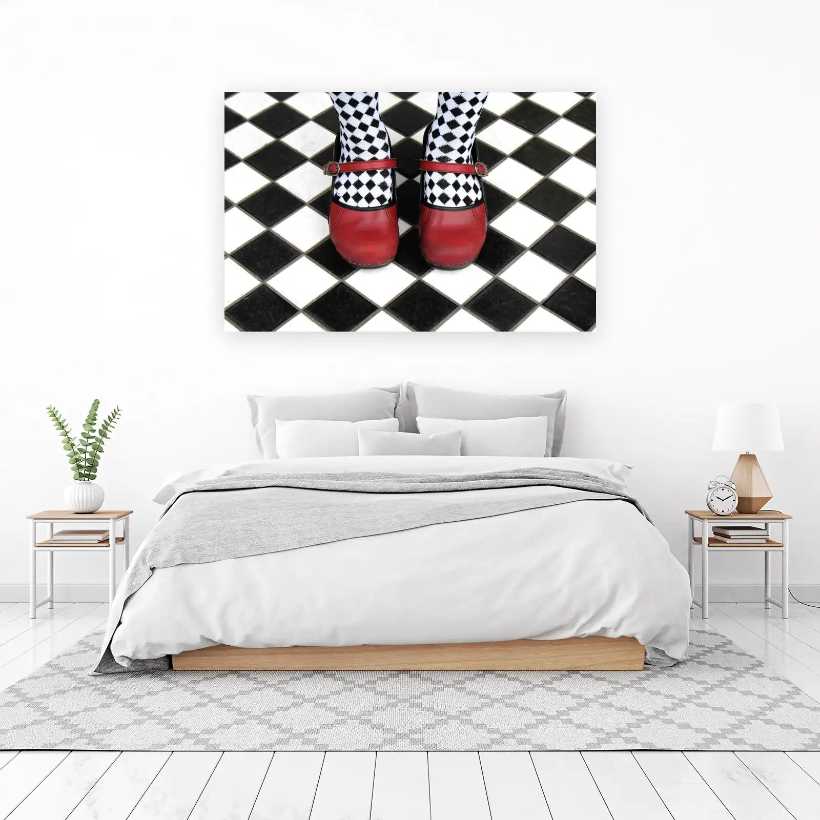Bold Red Mary Janes Harlequin Socks Wall Art