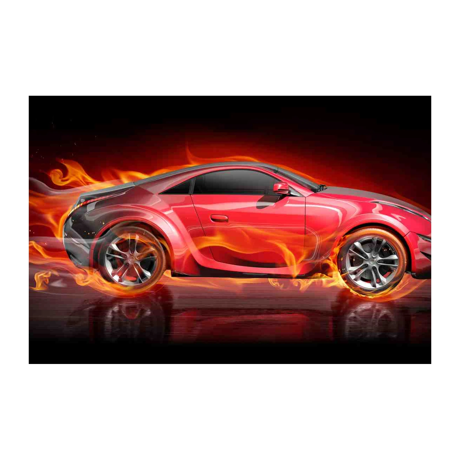 Red Sports Car on Fire Wall Art Wall Art
