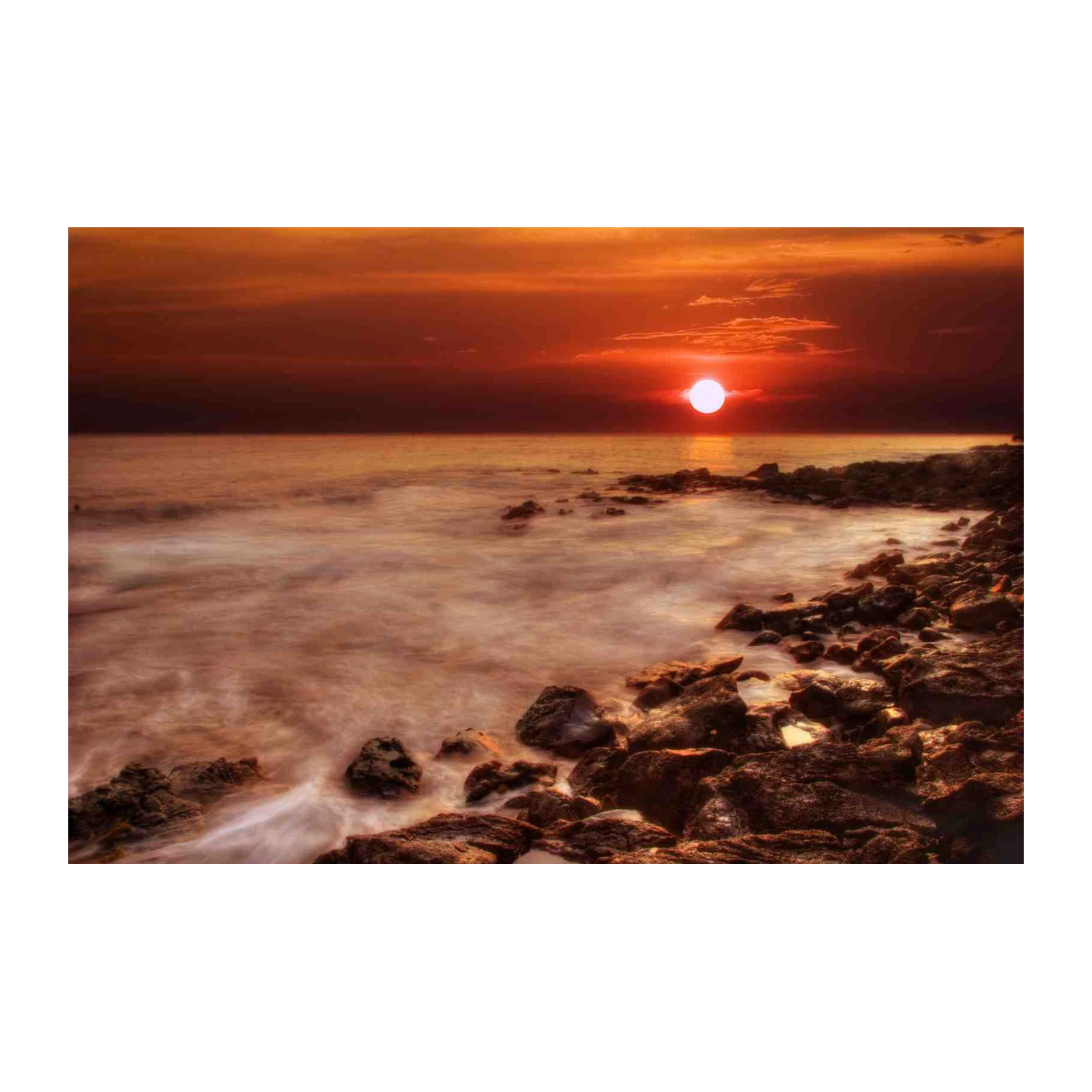 Dramatic Sunset Ocean Rocks Wall Art