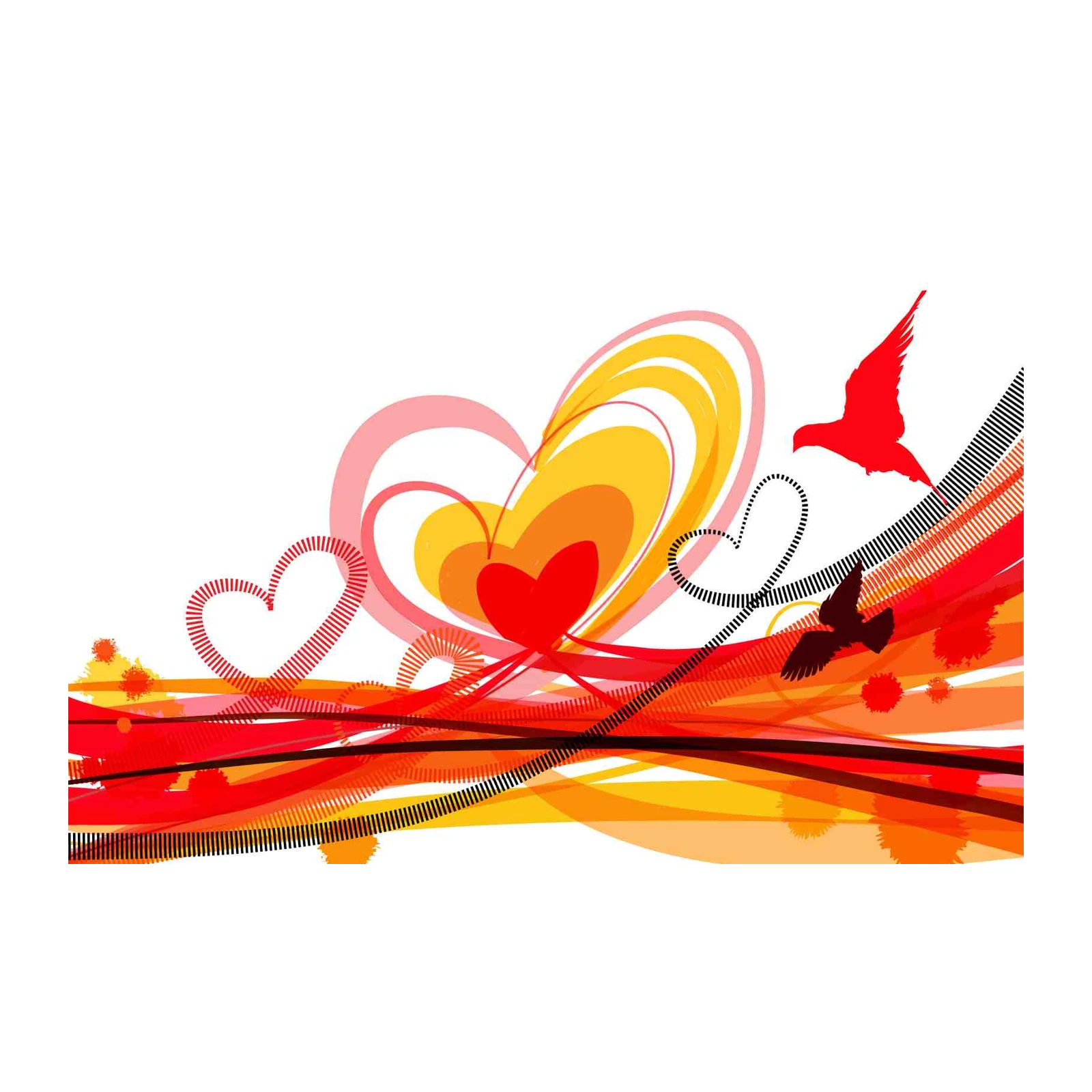 Abstract Hearts & Birds Love Wall Art