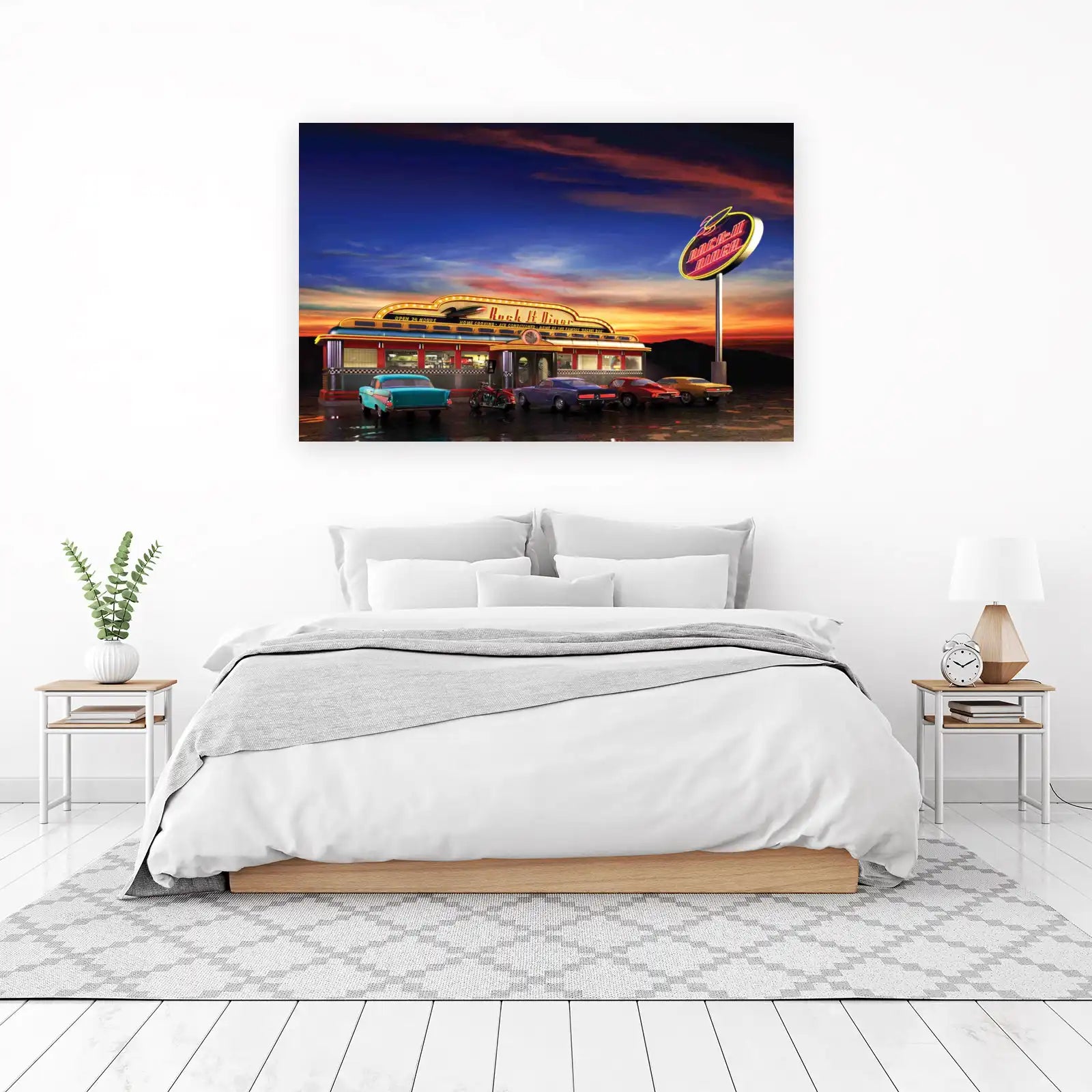 Retro Diner Sunset Classic Cars Wall Art