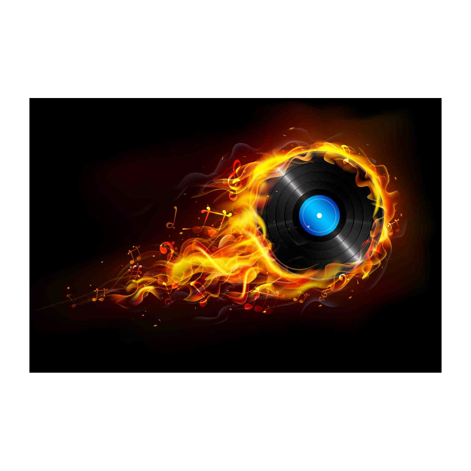 Flaming Vinyl Record & Music Notes Wall Art