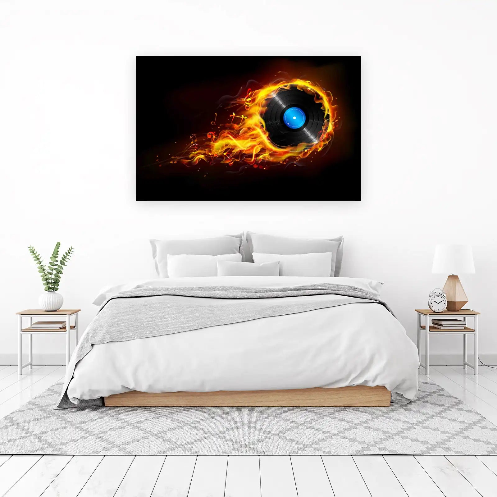 Flaming Vinyl Record & Music Notes Wall Art