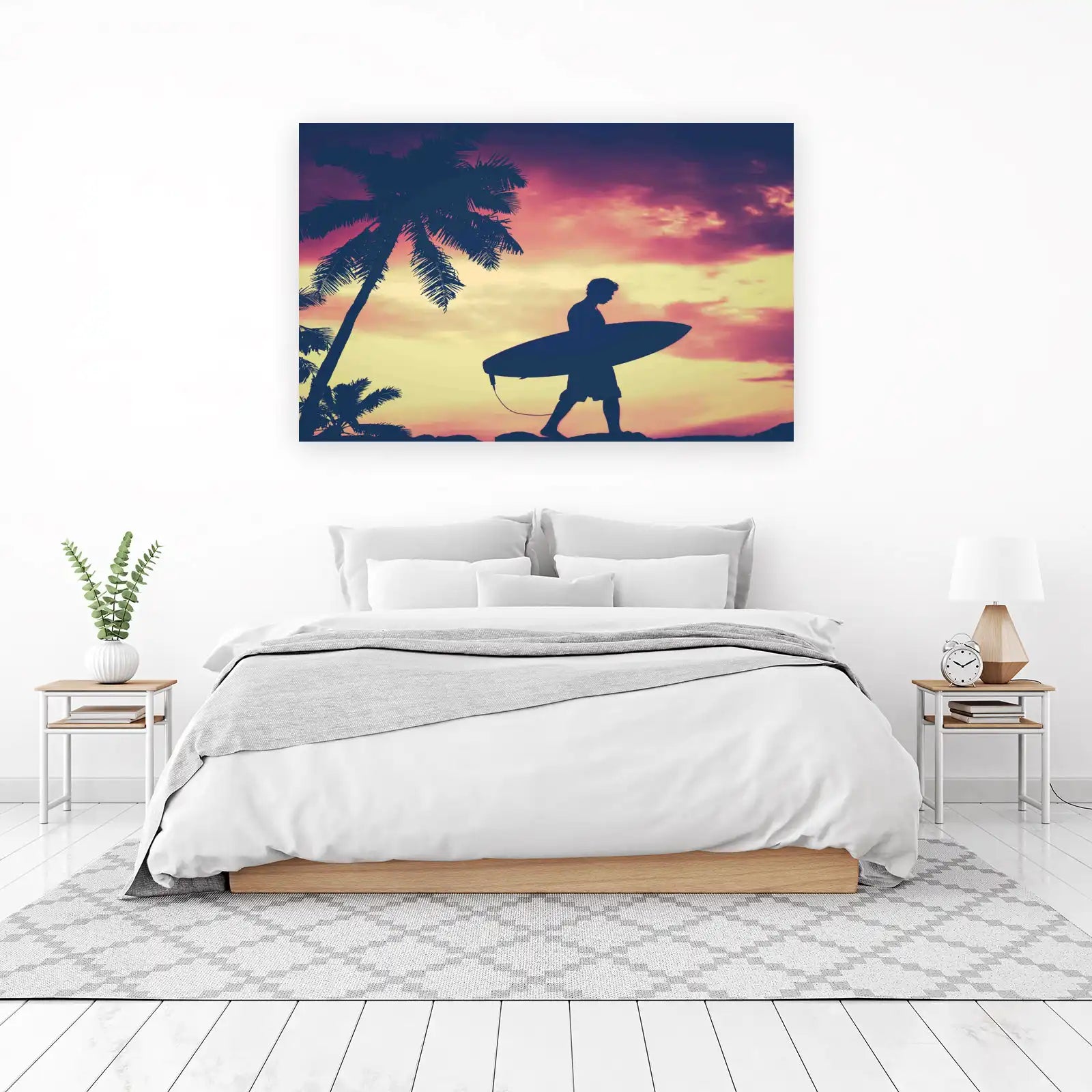 Sunset Surfer Palm Tree Wall Art