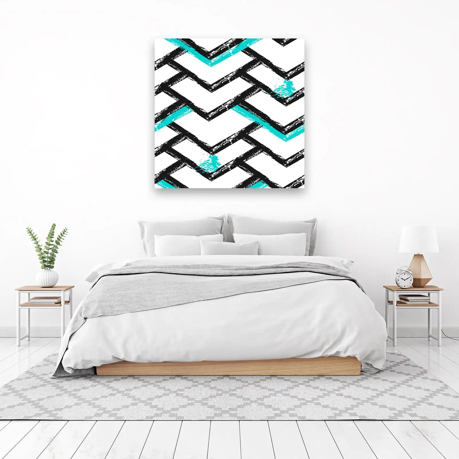 Modern Teal Chevron Grunge Wall Art