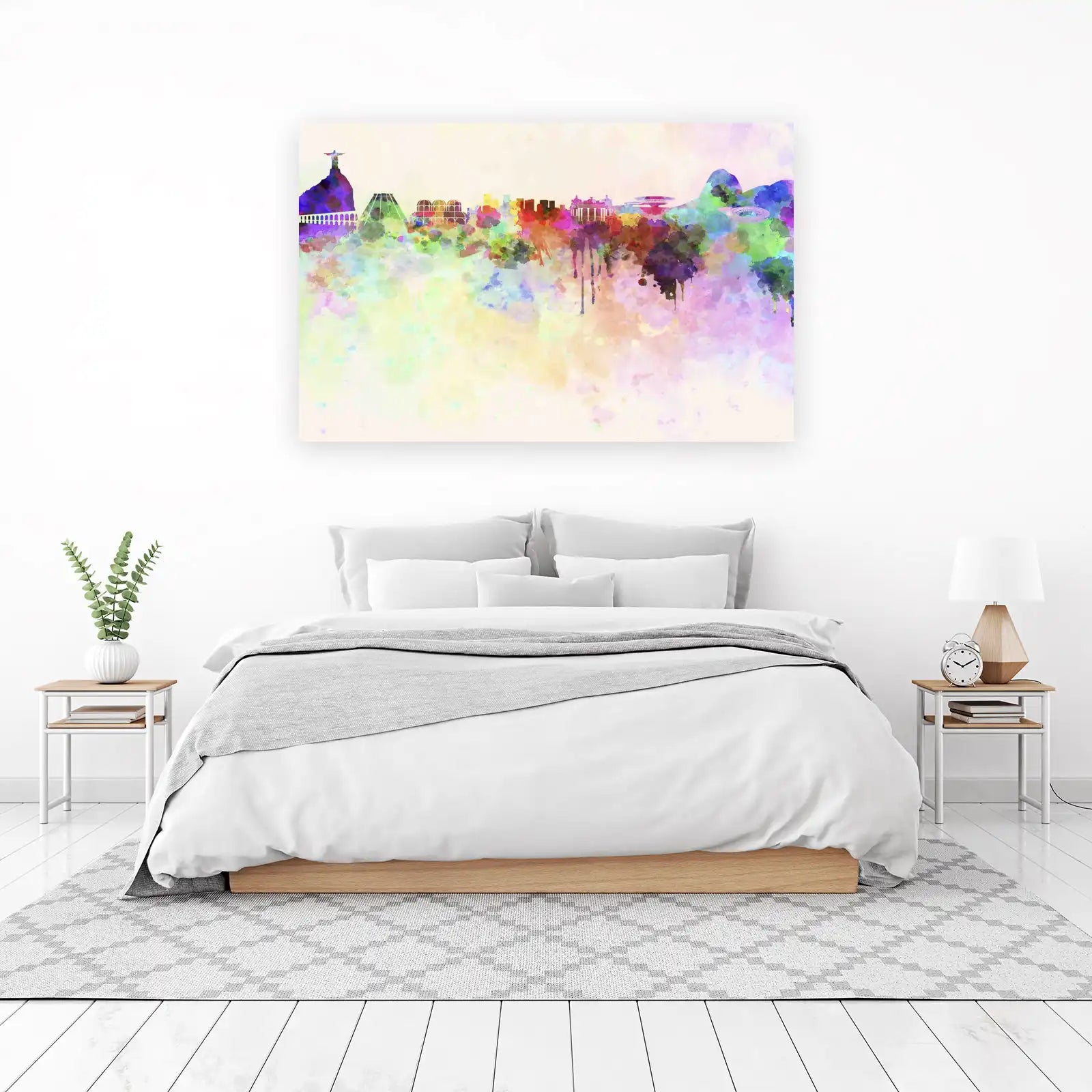 Vibrant Rio de Janeiro Skyline Watercolor Wall Art