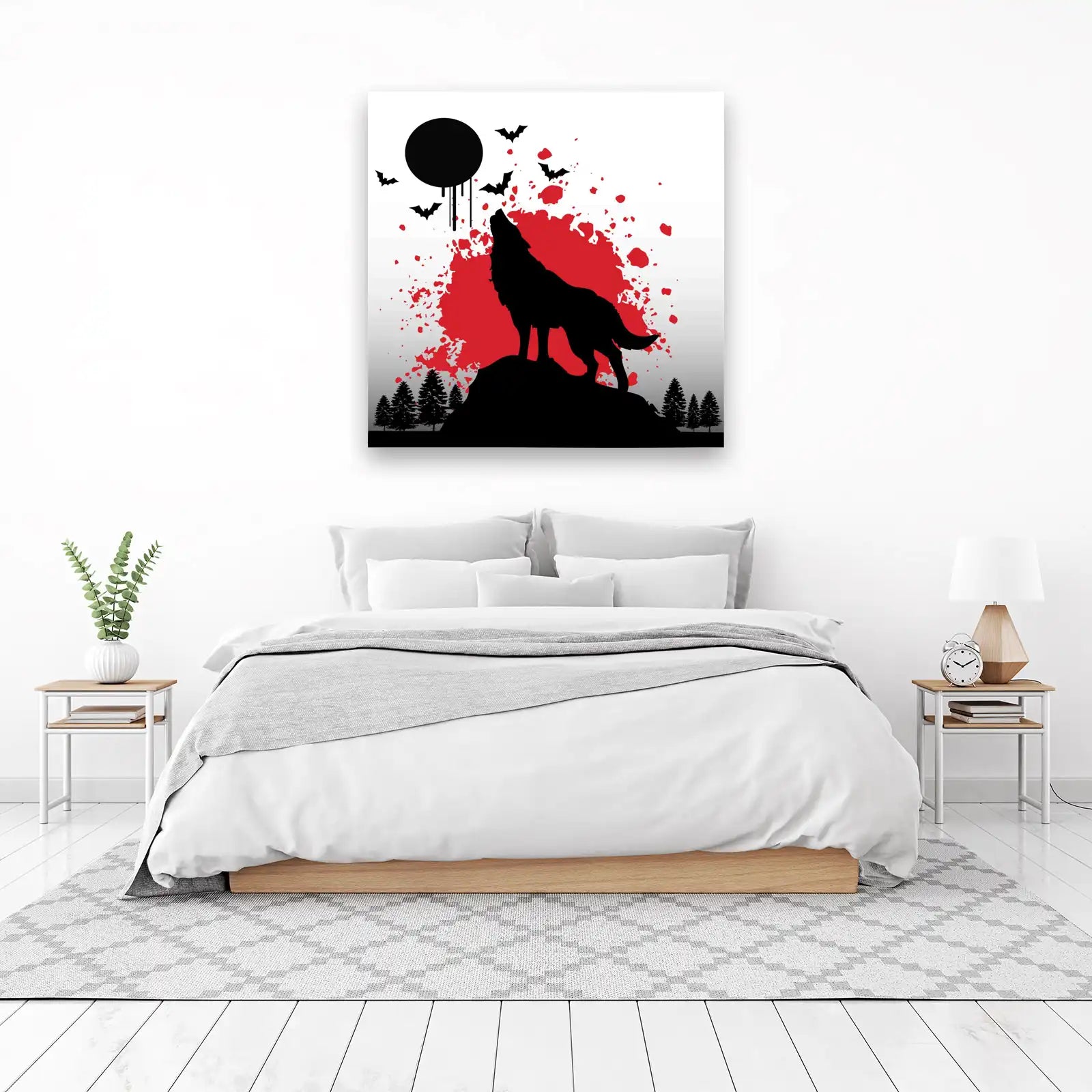 Howling Wolf Blood Moon Bats Wall Art