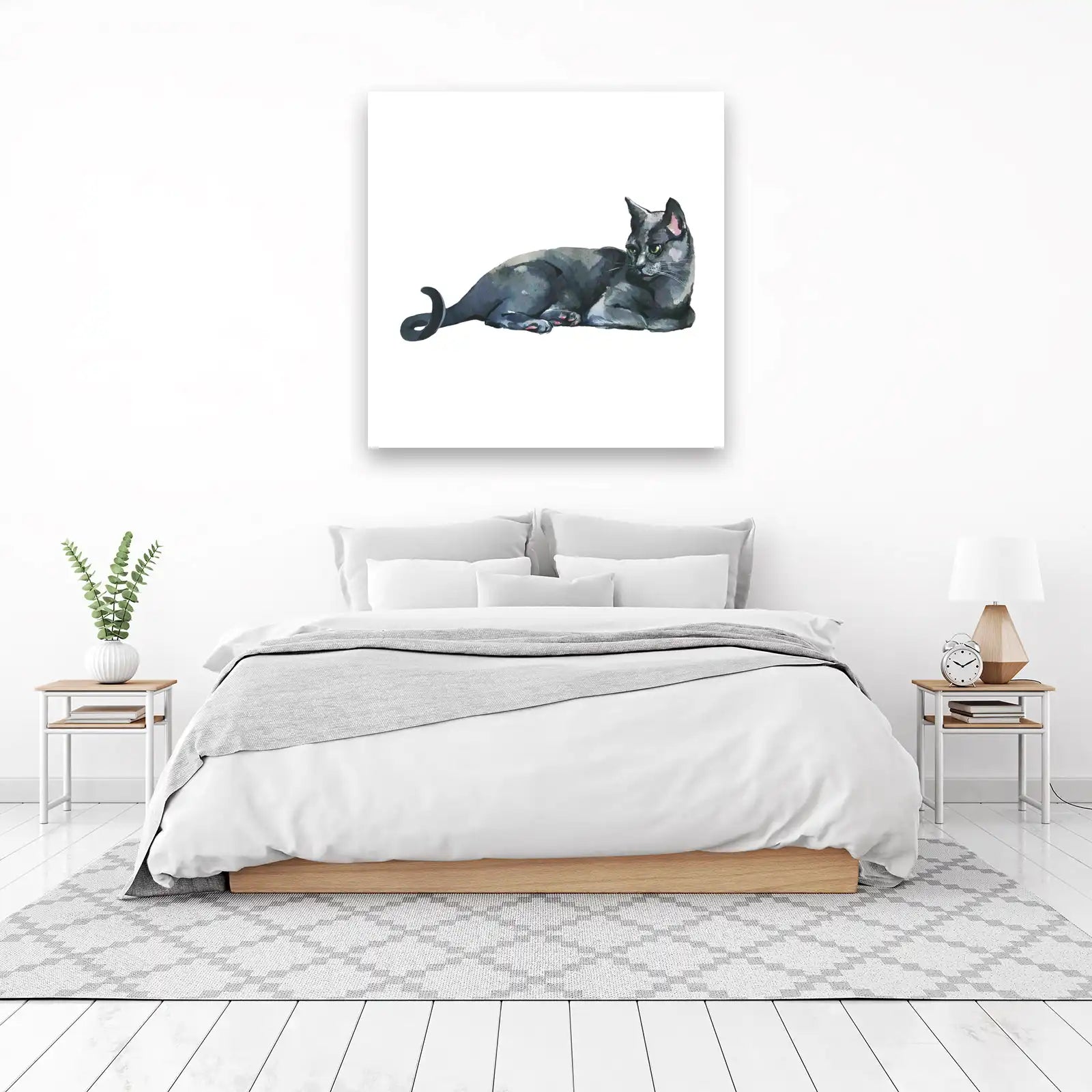 Elegant Gray Cat Watercolor Wall Art