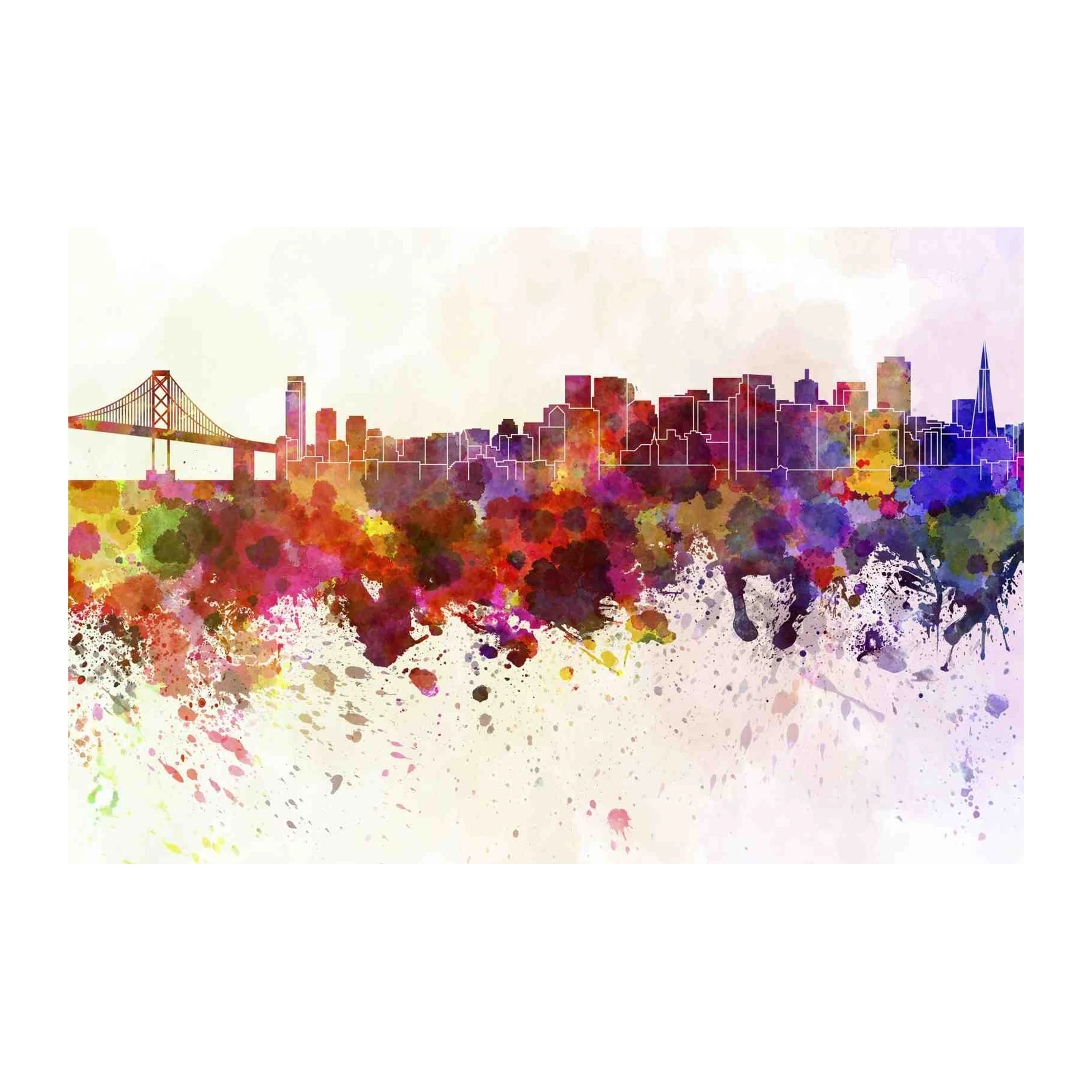 Vibrant Watercolor San Francisco Skyline Wall Art