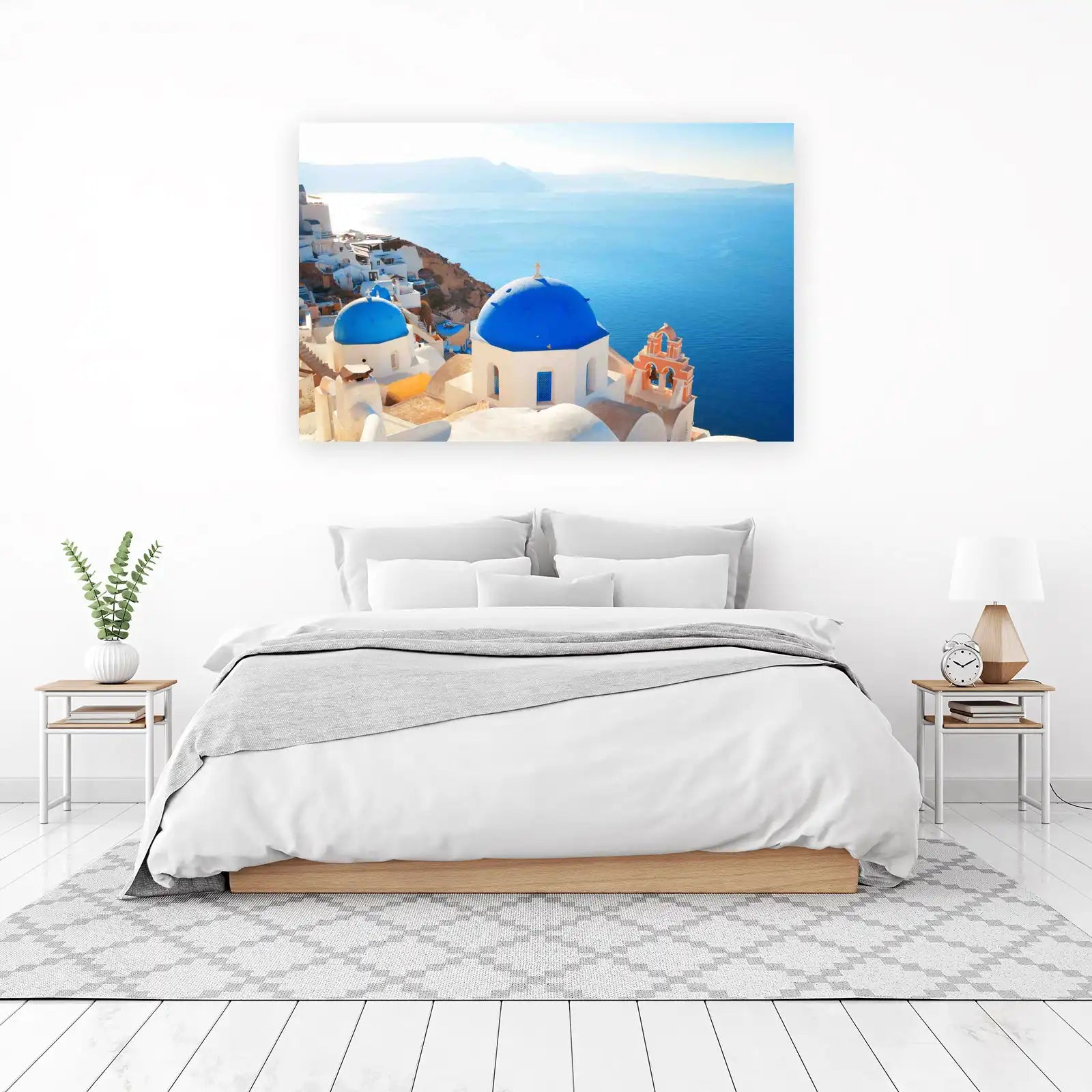 Santorini Blue Domes Ocean View Wall Art