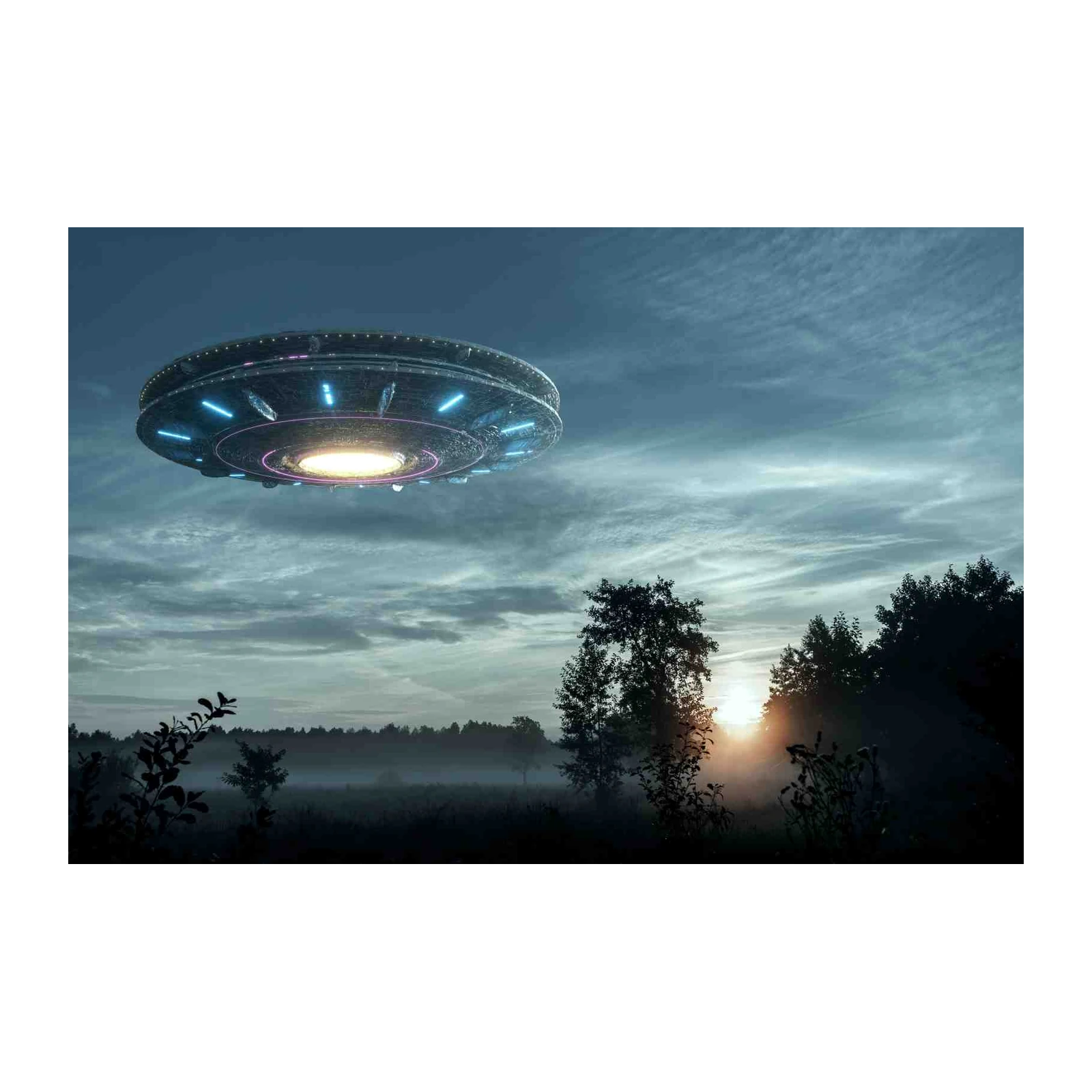 Mysterious UFO Over Misty Landscape Wall Art