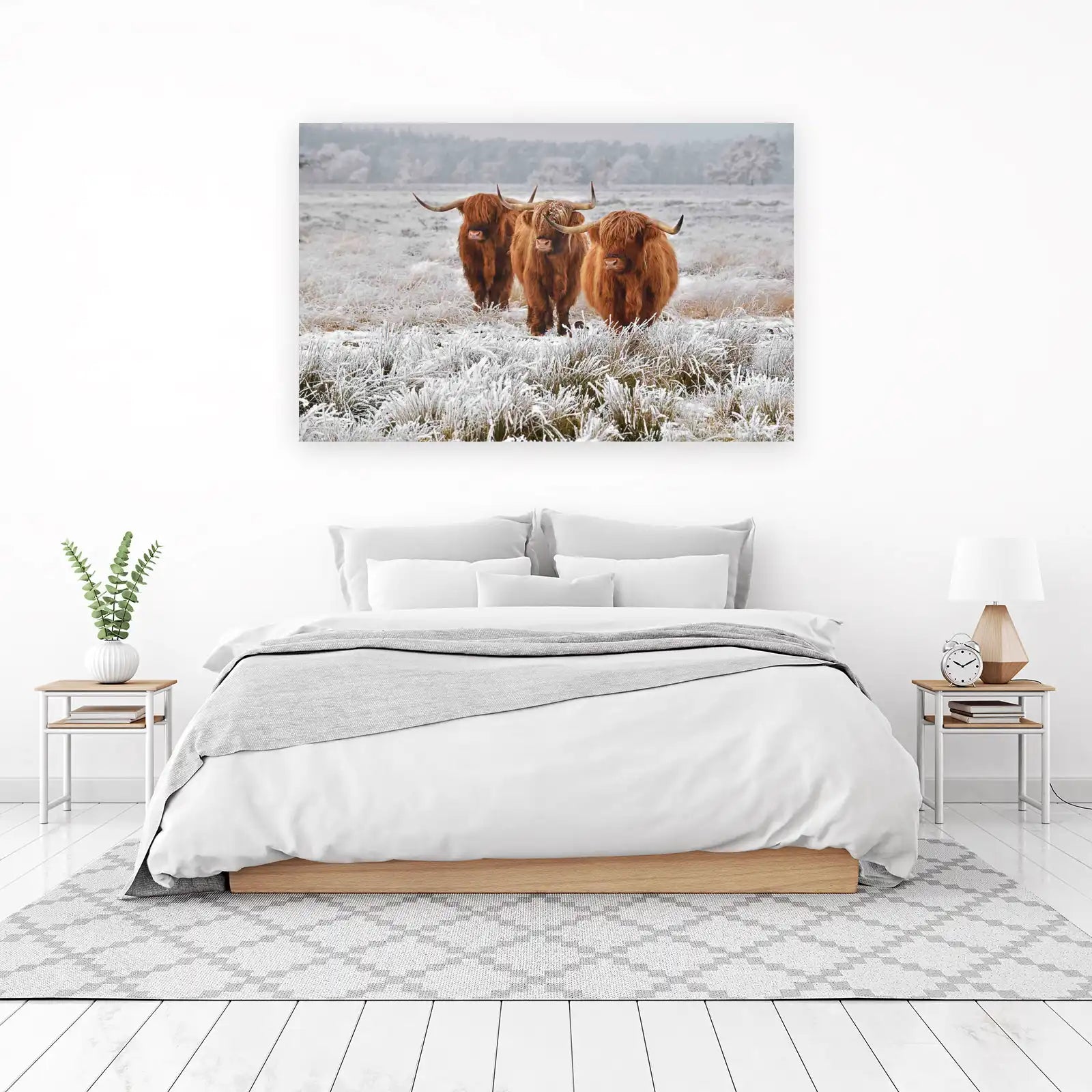Majestic Highland Cows Winter Scene Wall Art