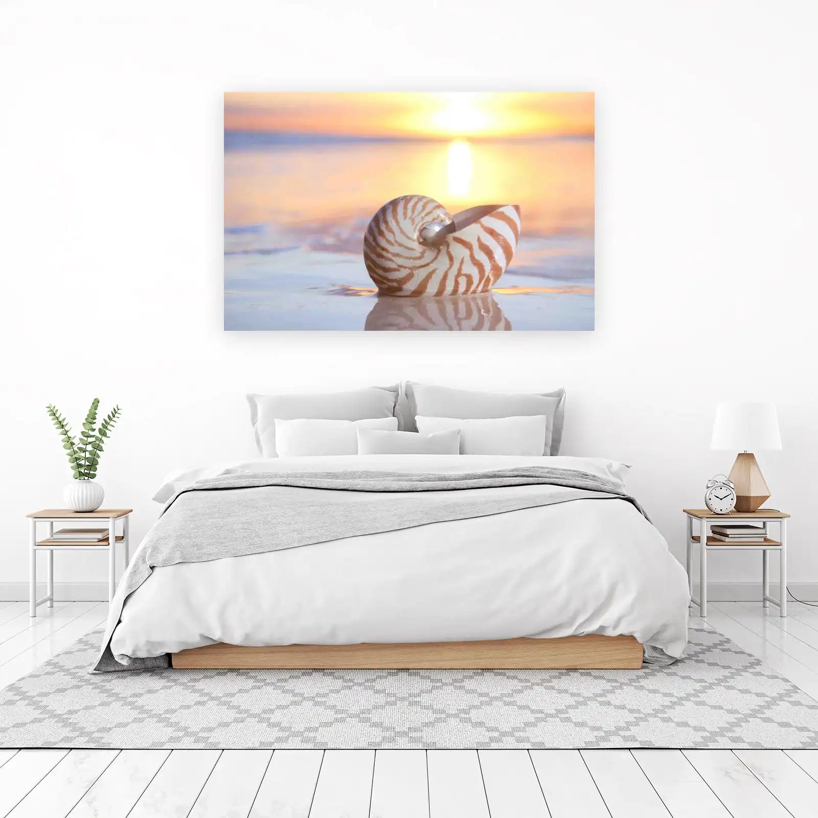 Serene Nautilus Shell Sunset Beach Wall Art
